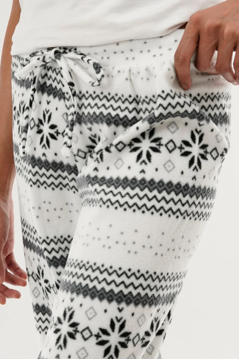 Festive Print Pajama Pants - White - Image 4