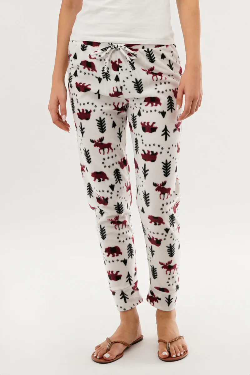 Winter Print Pajama Pants - White