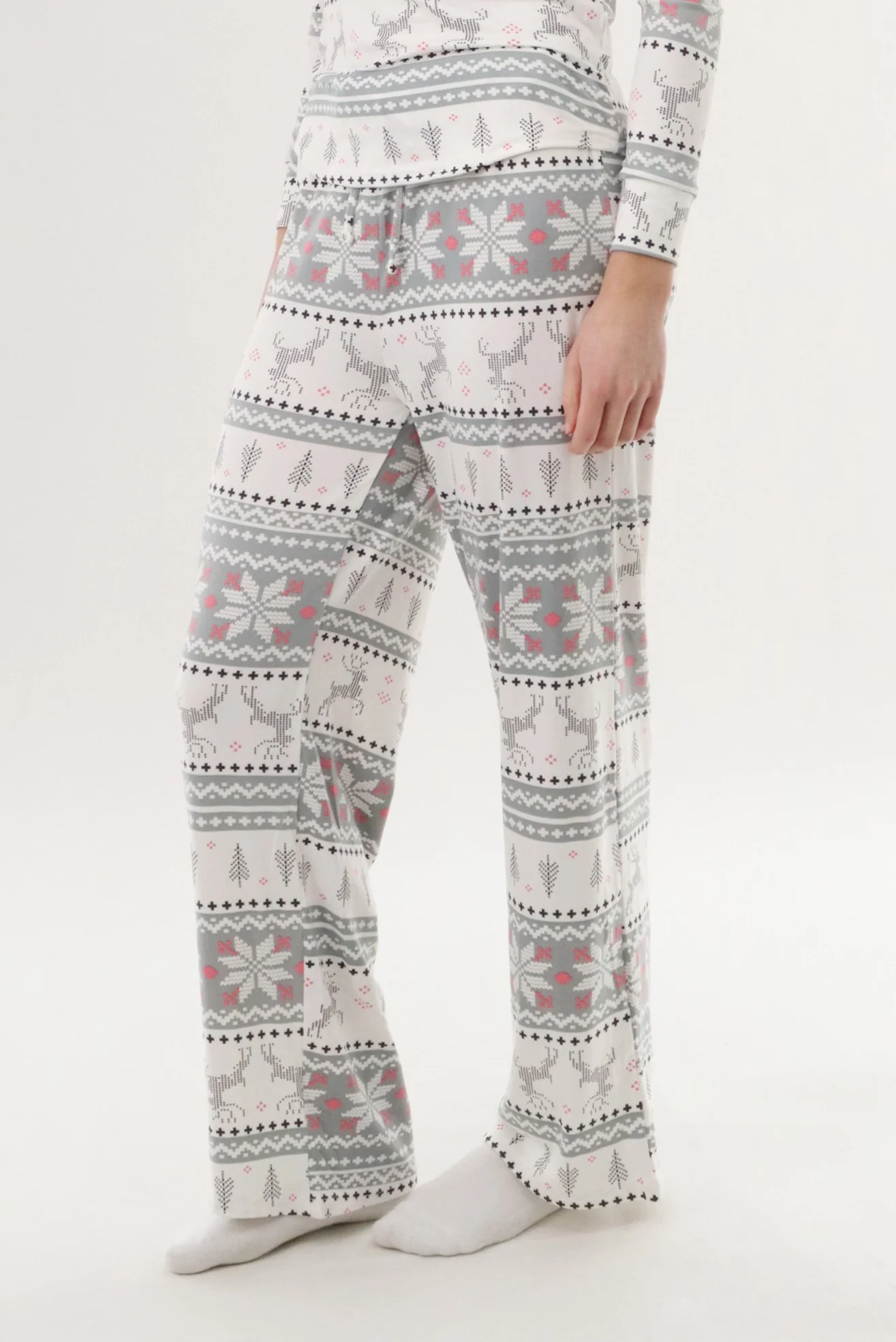 Wide Leg Festive Pajama Pants - Grey - Image 2
