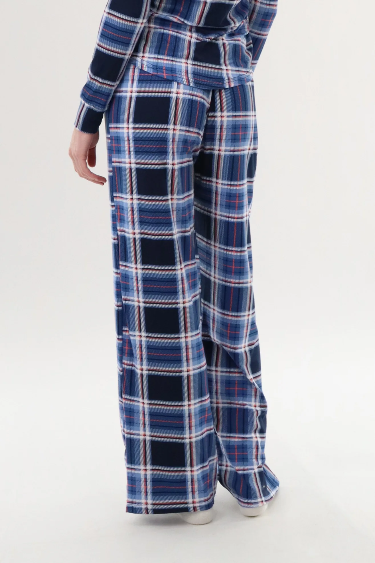 Wide Leg Plaid Pajama Pants - Navy - Image 3