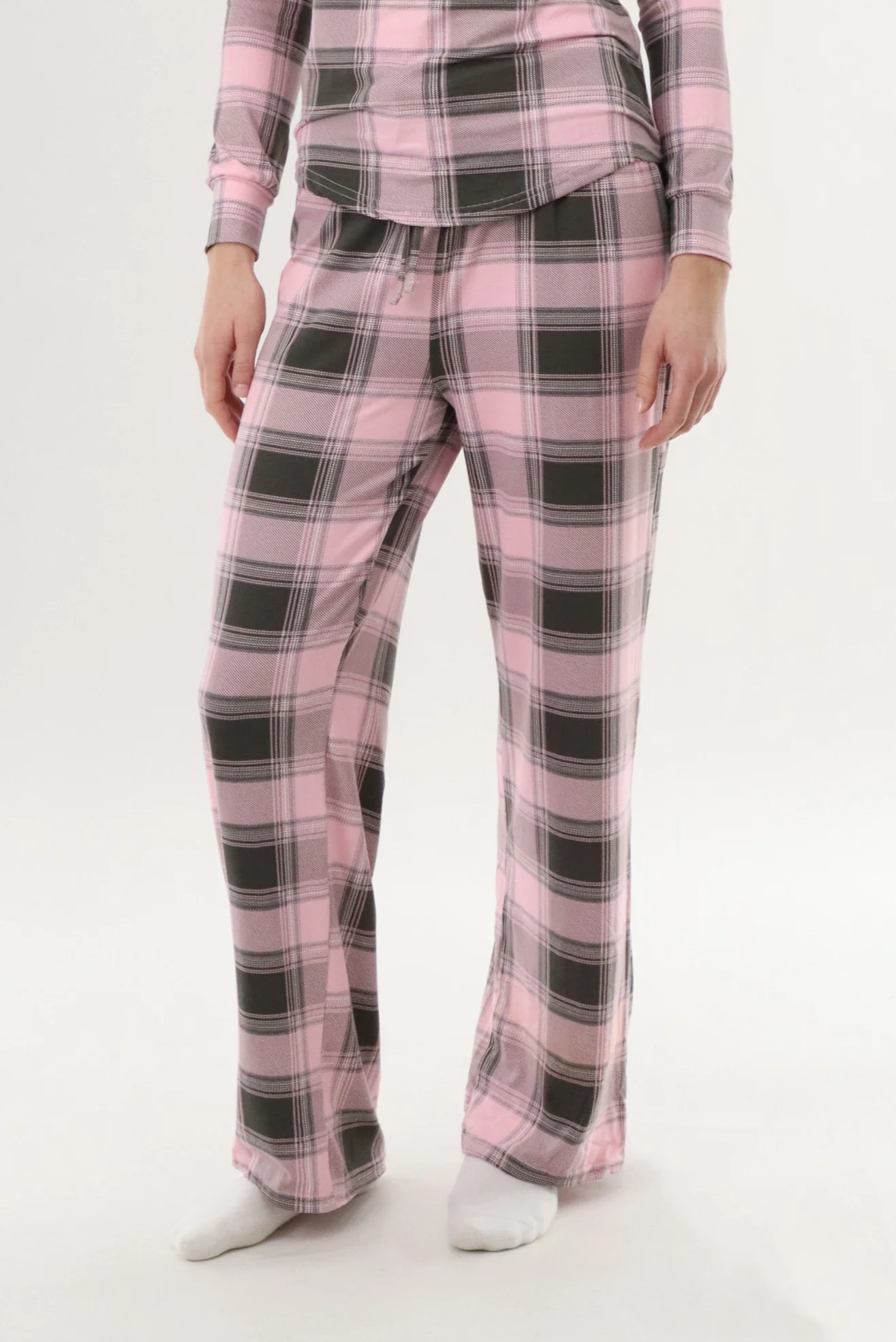 Wide Leg Plaid Pajama Pants - Pink