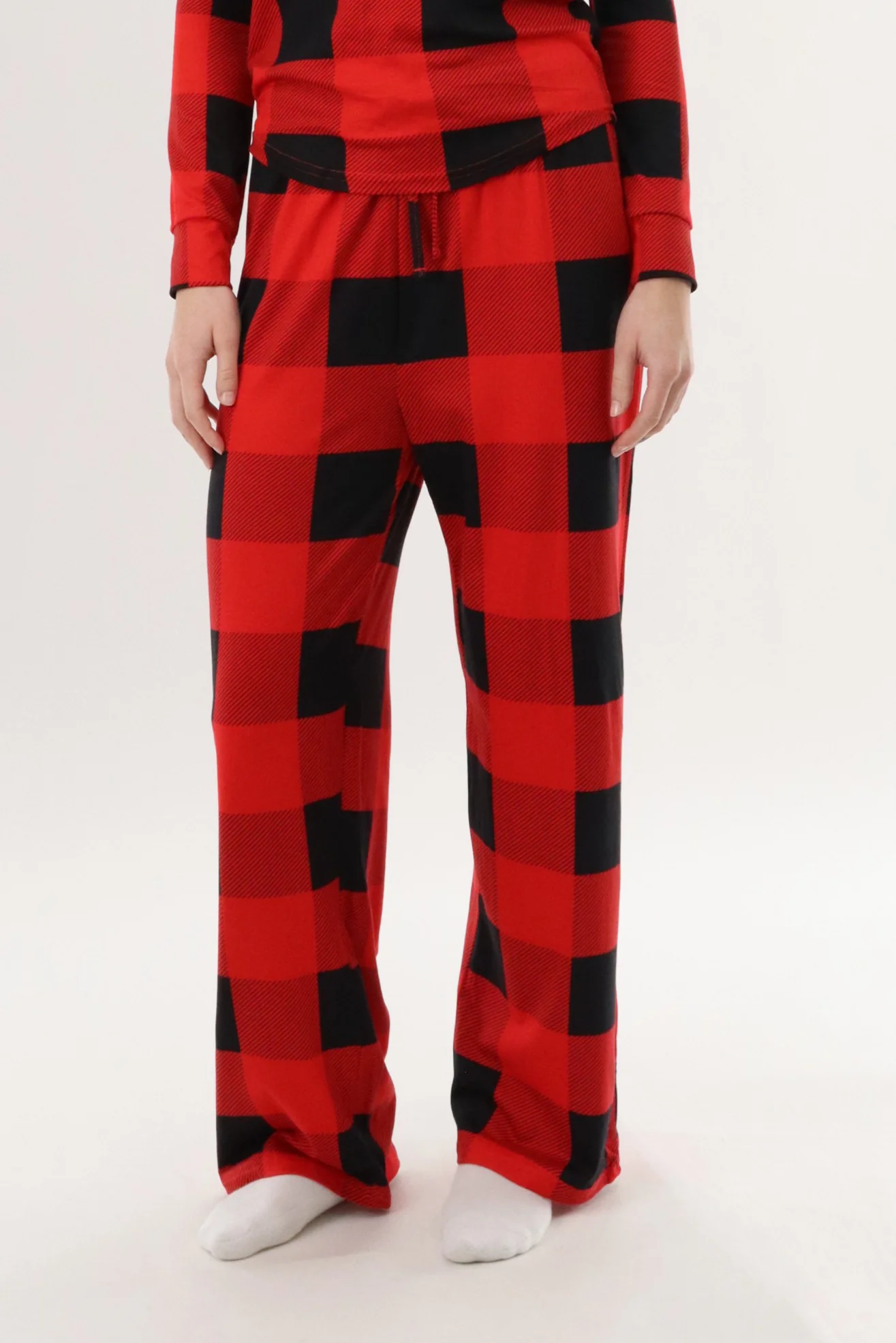 Wide Leg Plaid Pajama Pants - Red