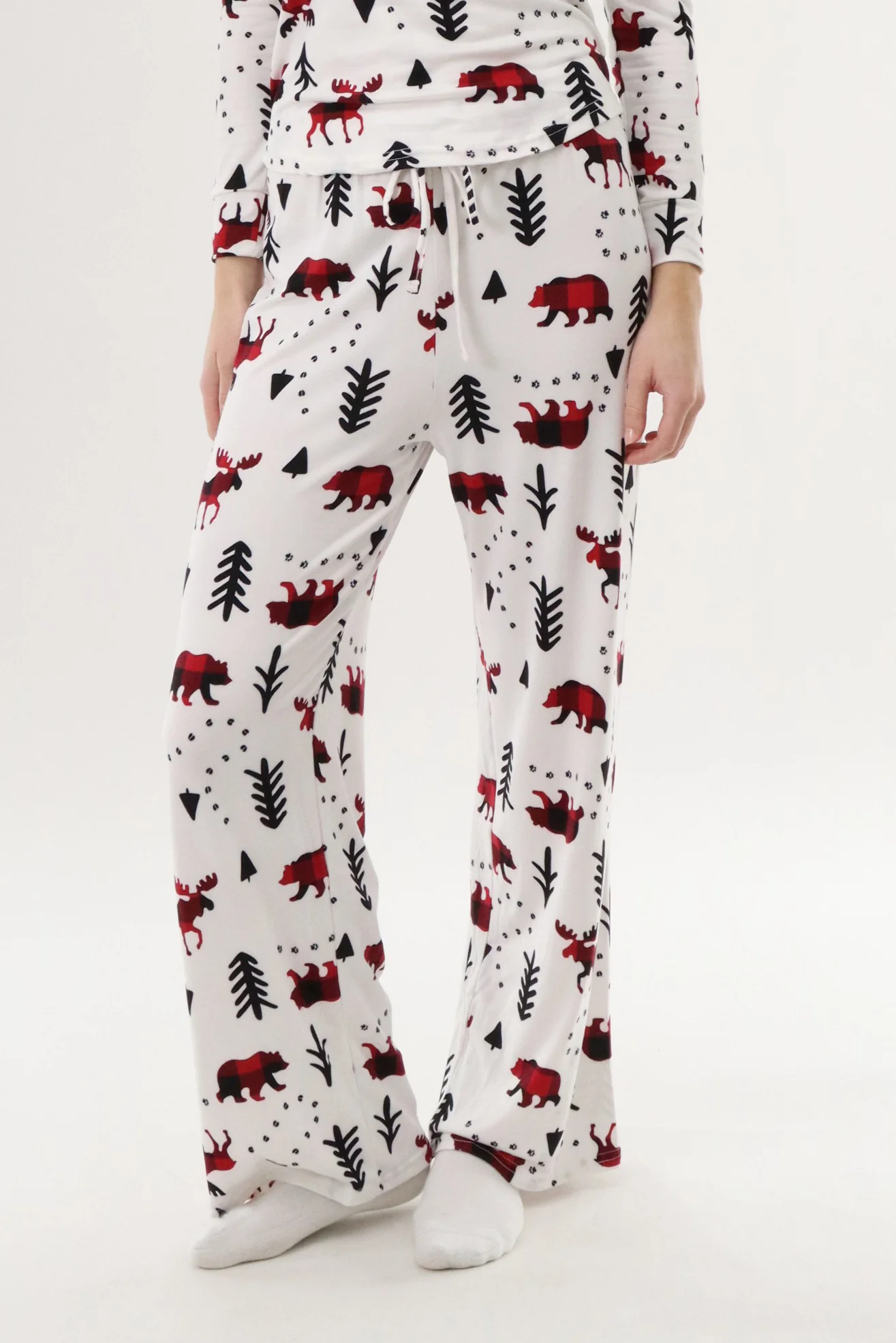 Wide Leg Festive Pajama Pants - White