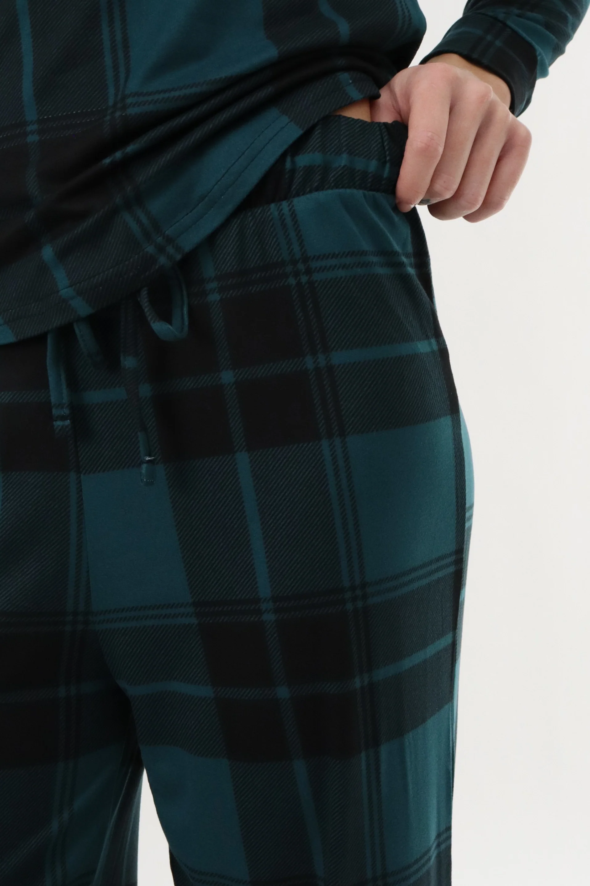 Wide Leg Plaid Pajama Pants - Teal - Image 4