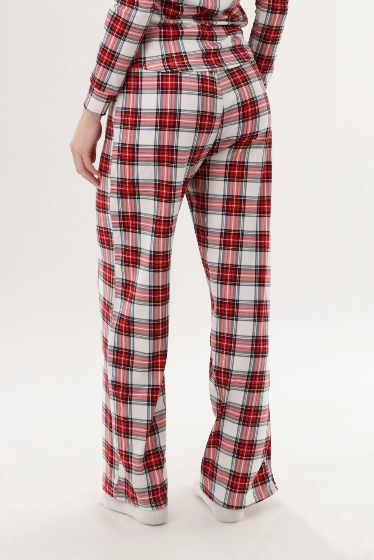 Wide Leg Plaid Pajama Pants - White - Image 3