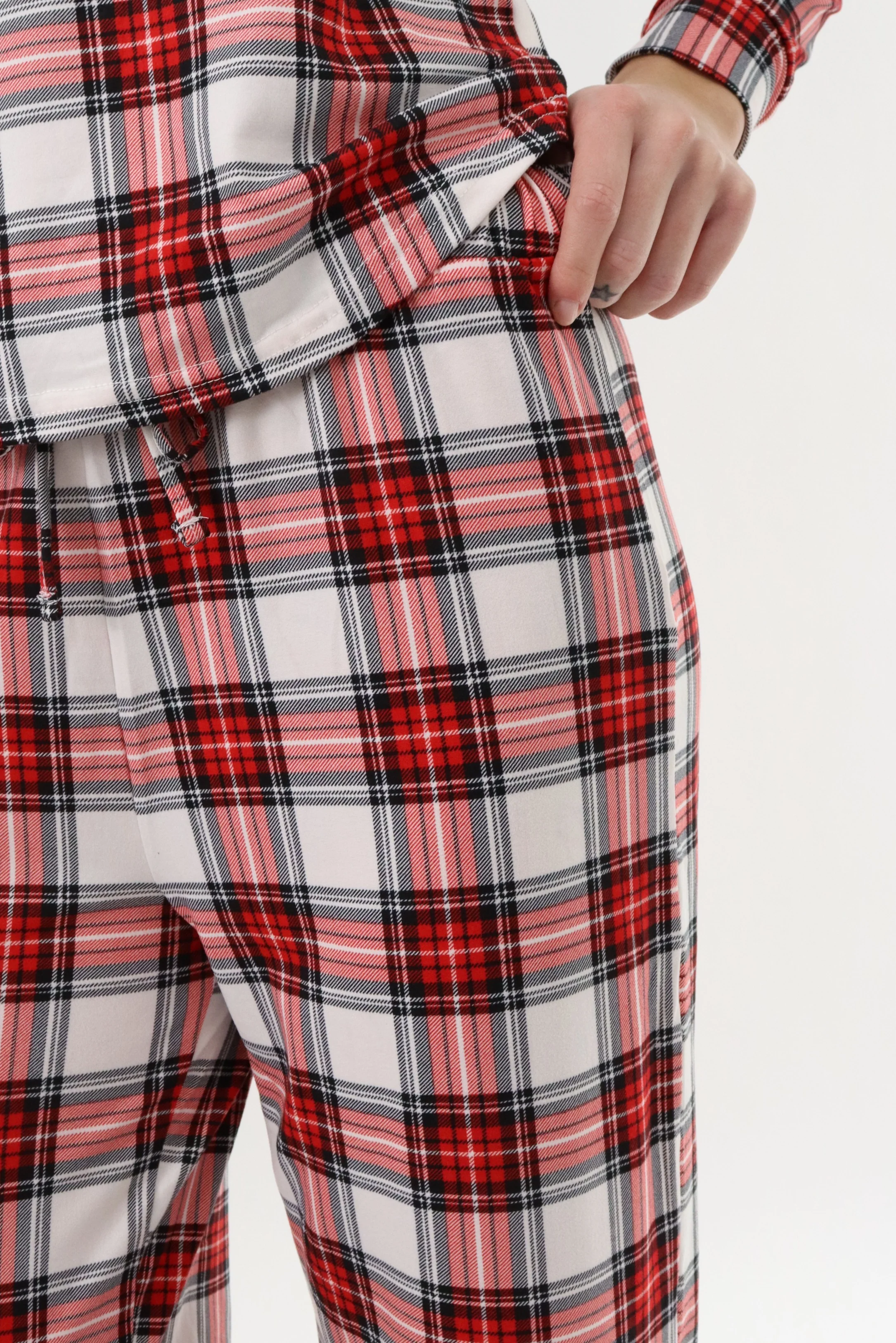 Wide Leg Plaid Pajama Pants - White - Image 4