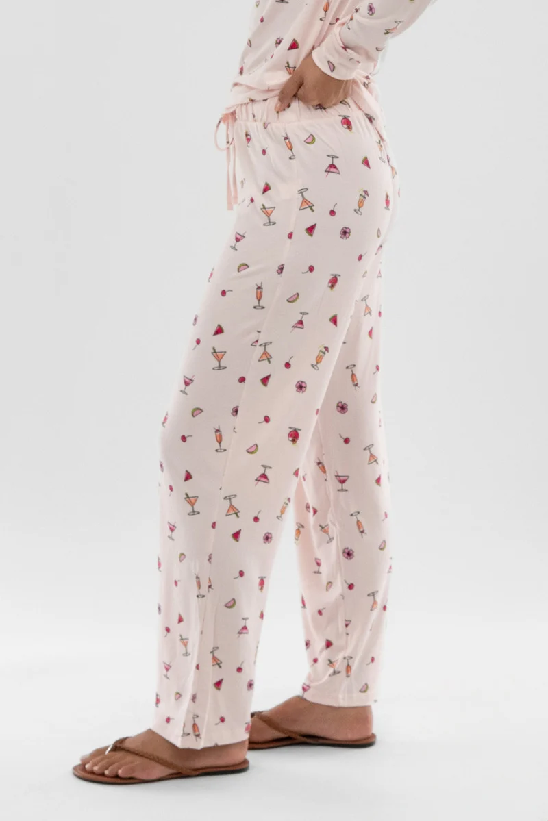 Drink Print Wide Leg Pajama Pants - Blush - Image 2