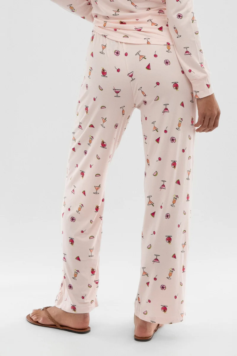 Drink Print Wide Leg Pajama Pants - Blush - Image 3