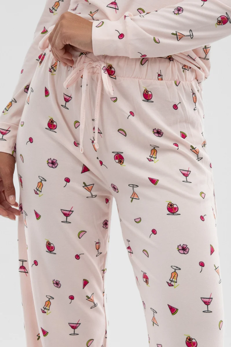 Drink Print Wide Leg Pajama Pants - Blush - Image 4