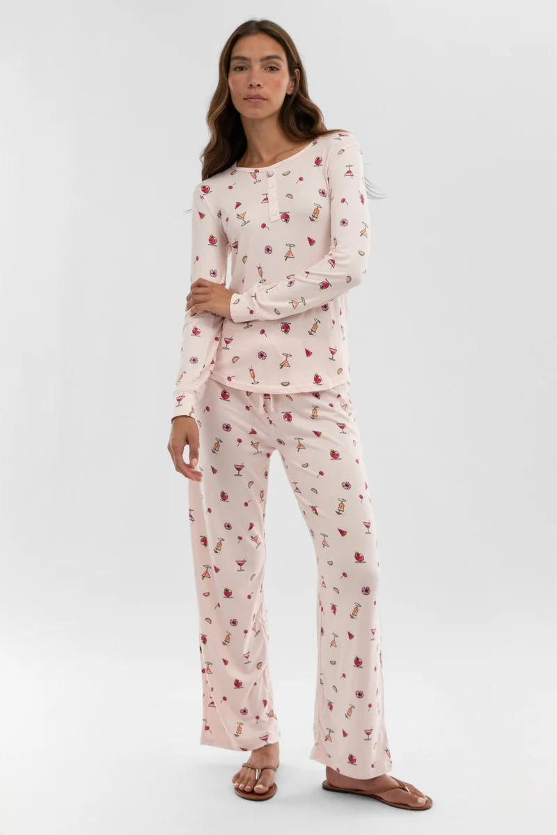 Drink Print Wide Leg Pajama Pants - Blush - Image 5