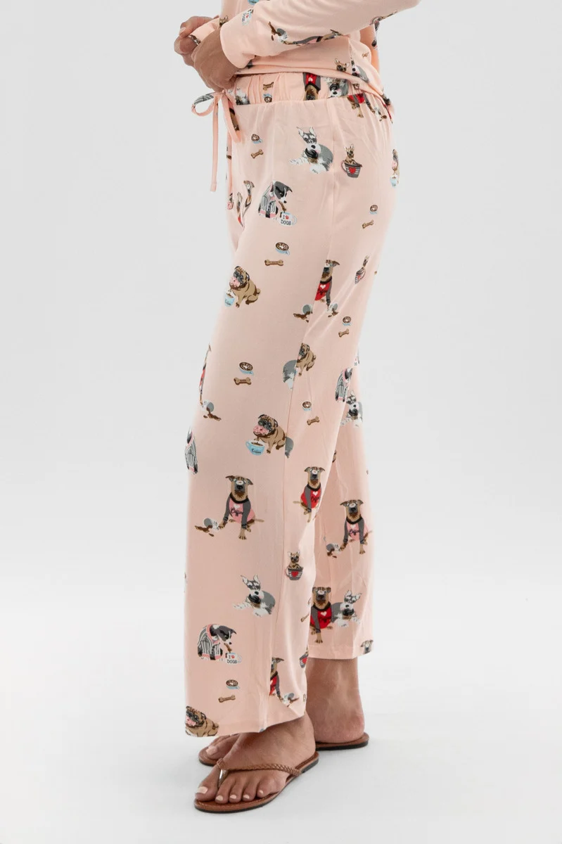 Dog Print Wide Leg Pajama Pants - Blush - Image 2