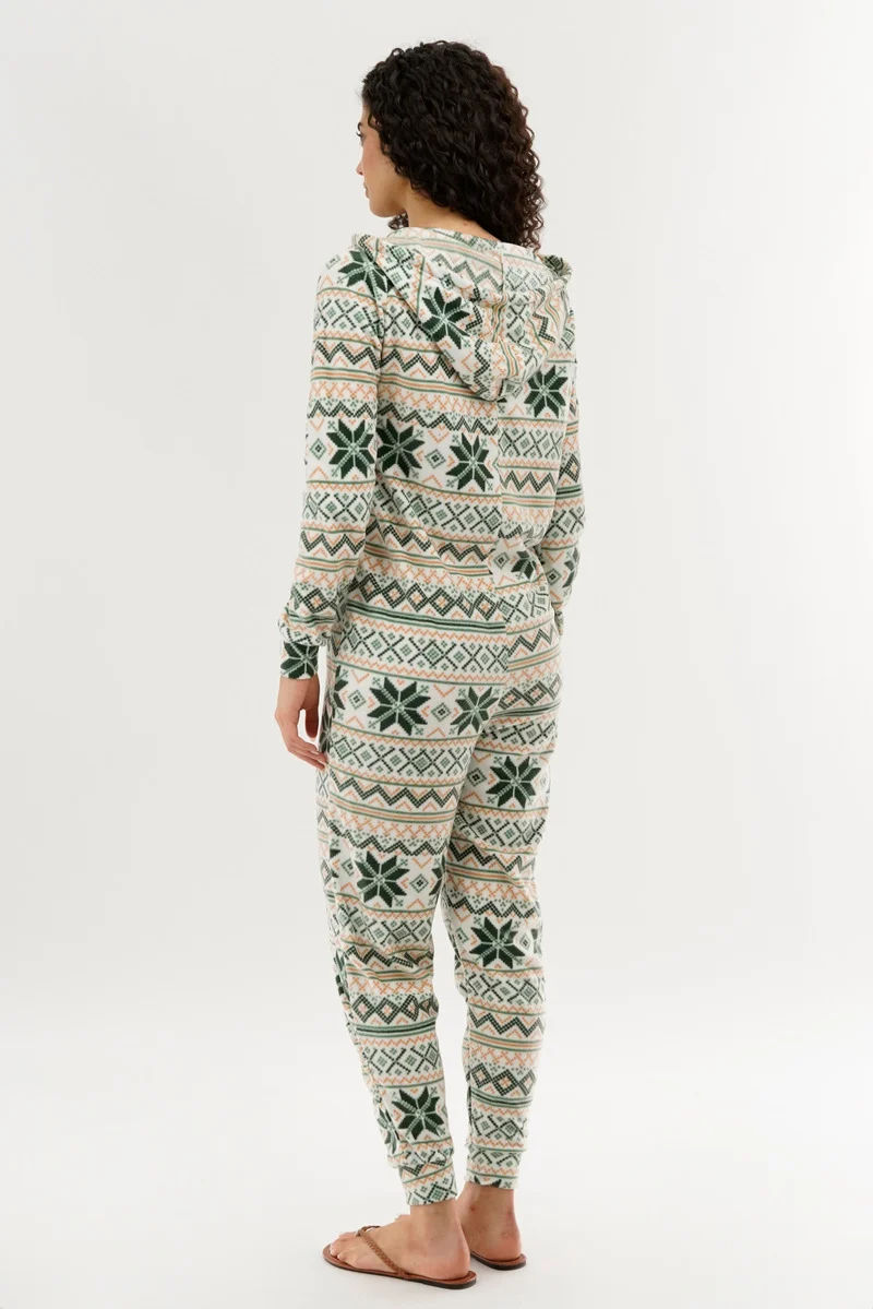 Festive Print Fleece Onesie - White - Image 3