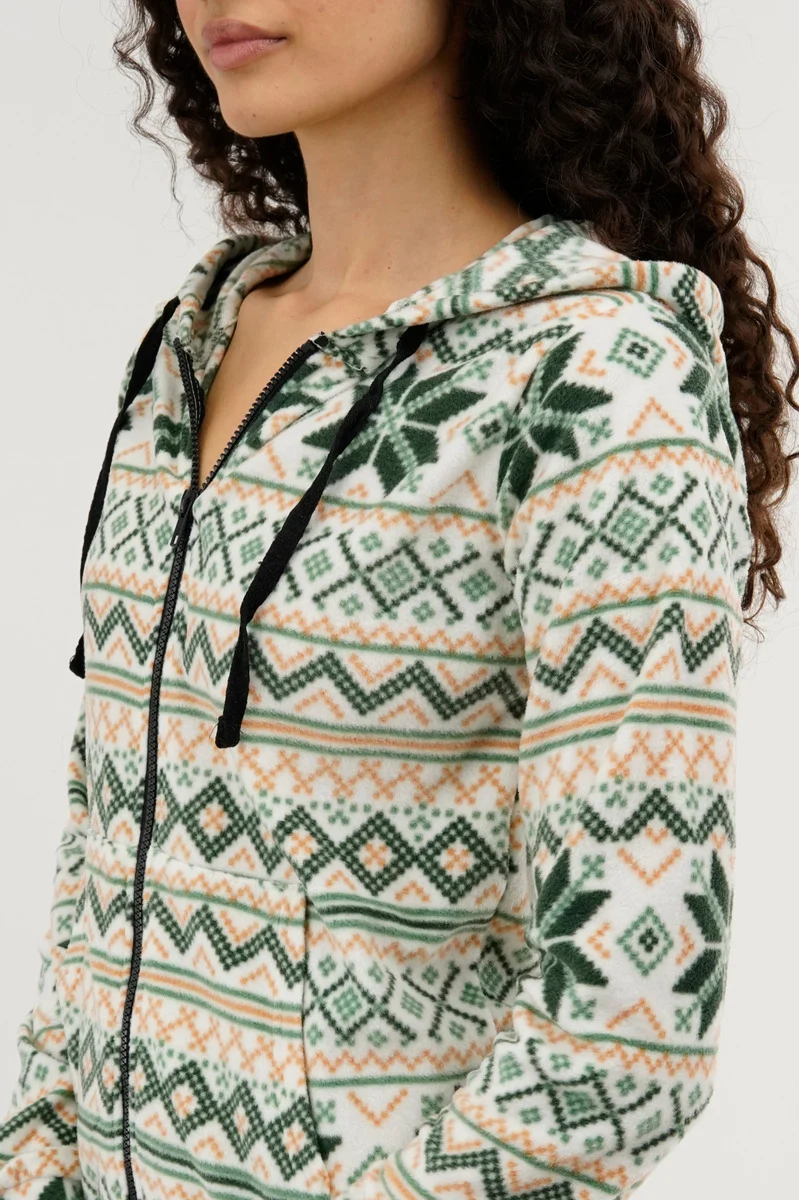 Festive Print Fleece Onesie - White - Image 4
