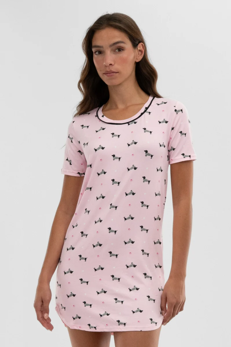 Dog Print Tunic Pajama Top - Pink