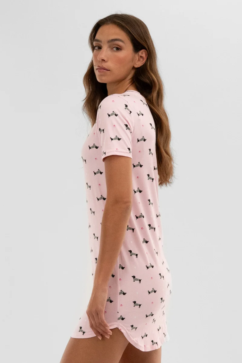Dog Print Tunic Pajama Top - Pink - Image 2