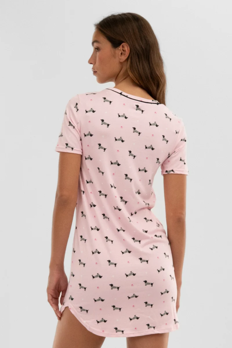 Dog Print Tunic Pajama Top - Pink - Image 3