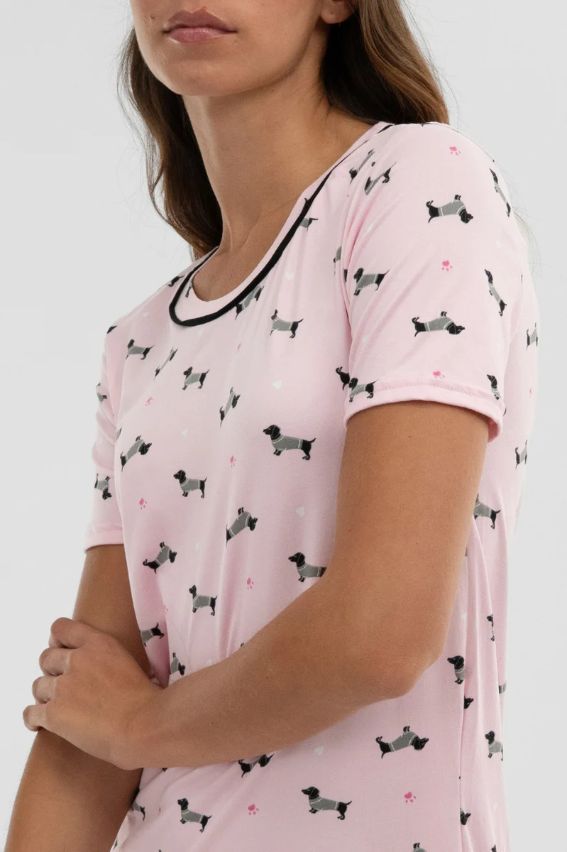 Dog Print Tunic Pajama Top - Pink - Image 4
