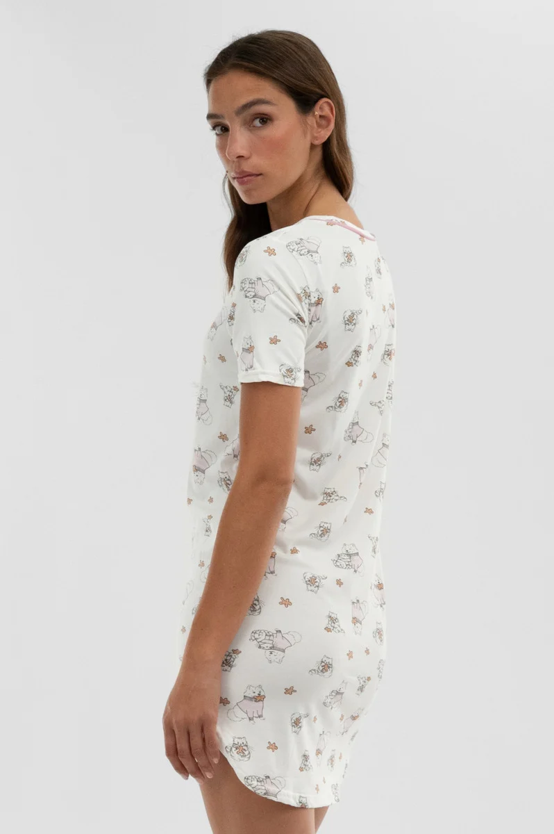 Dog Print Tunic Pajama Top - White - Image 3