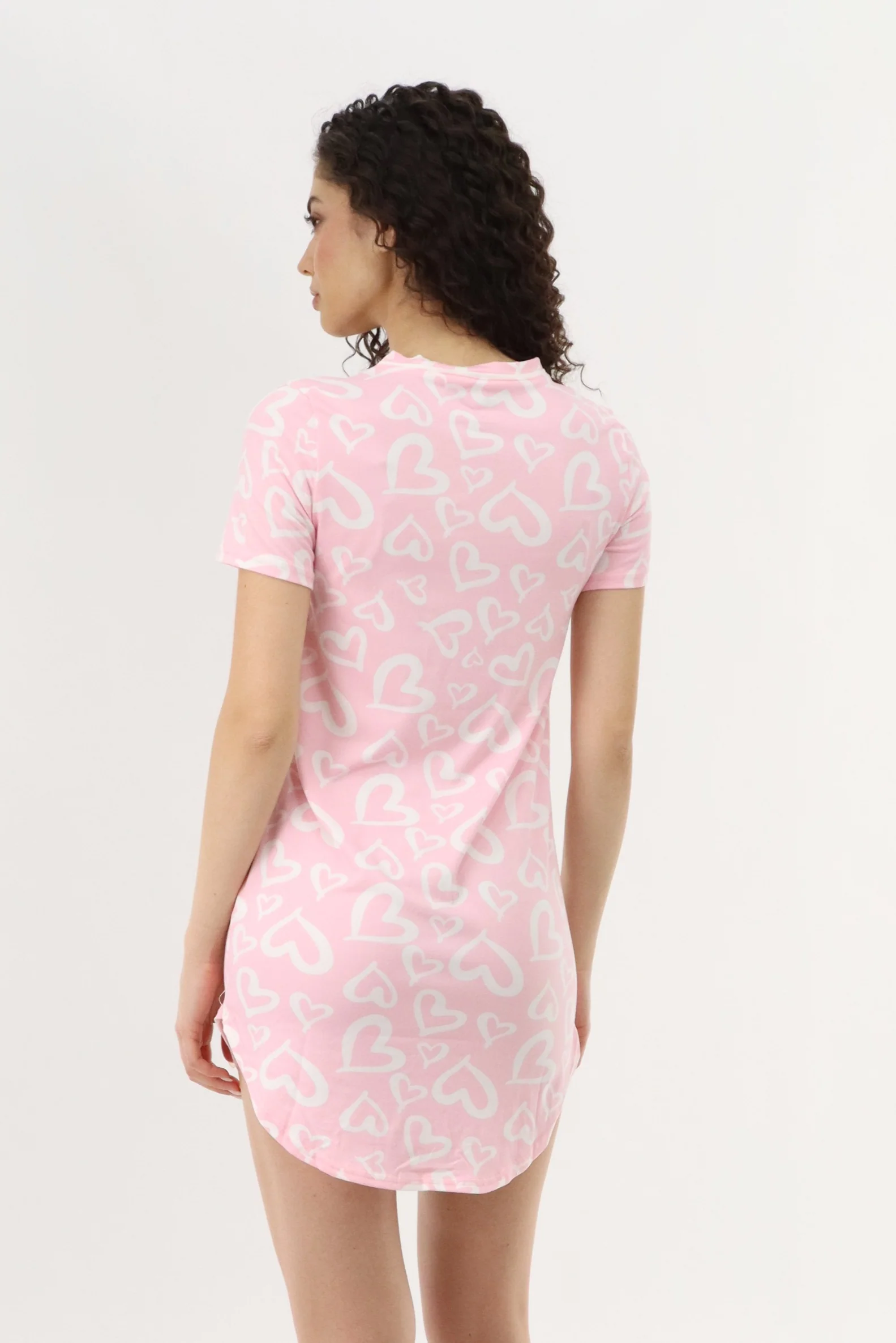 Heart Print Tunic Pajama Top - Pink - Image 3