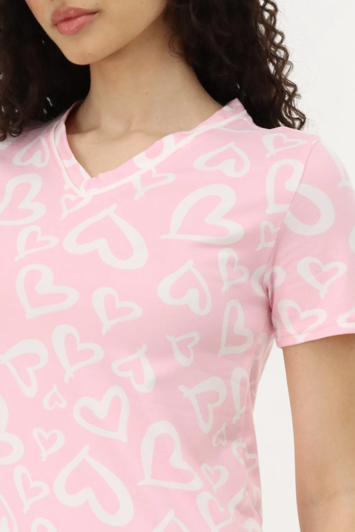 Heart Print Tunic Pajama Top - Pink - Image 4