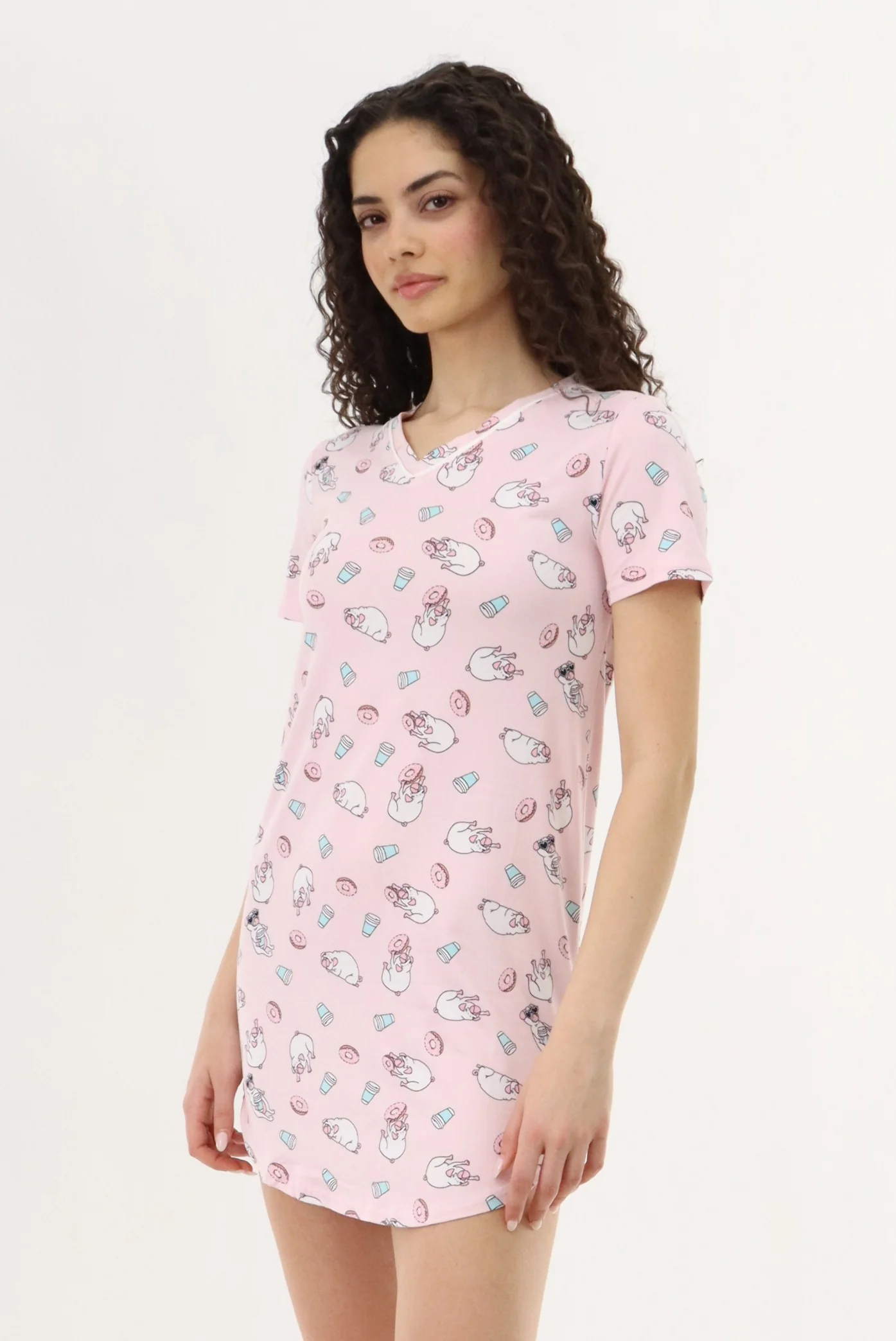 Puppy Print Tunic Pajama Top - Pink - Image 2