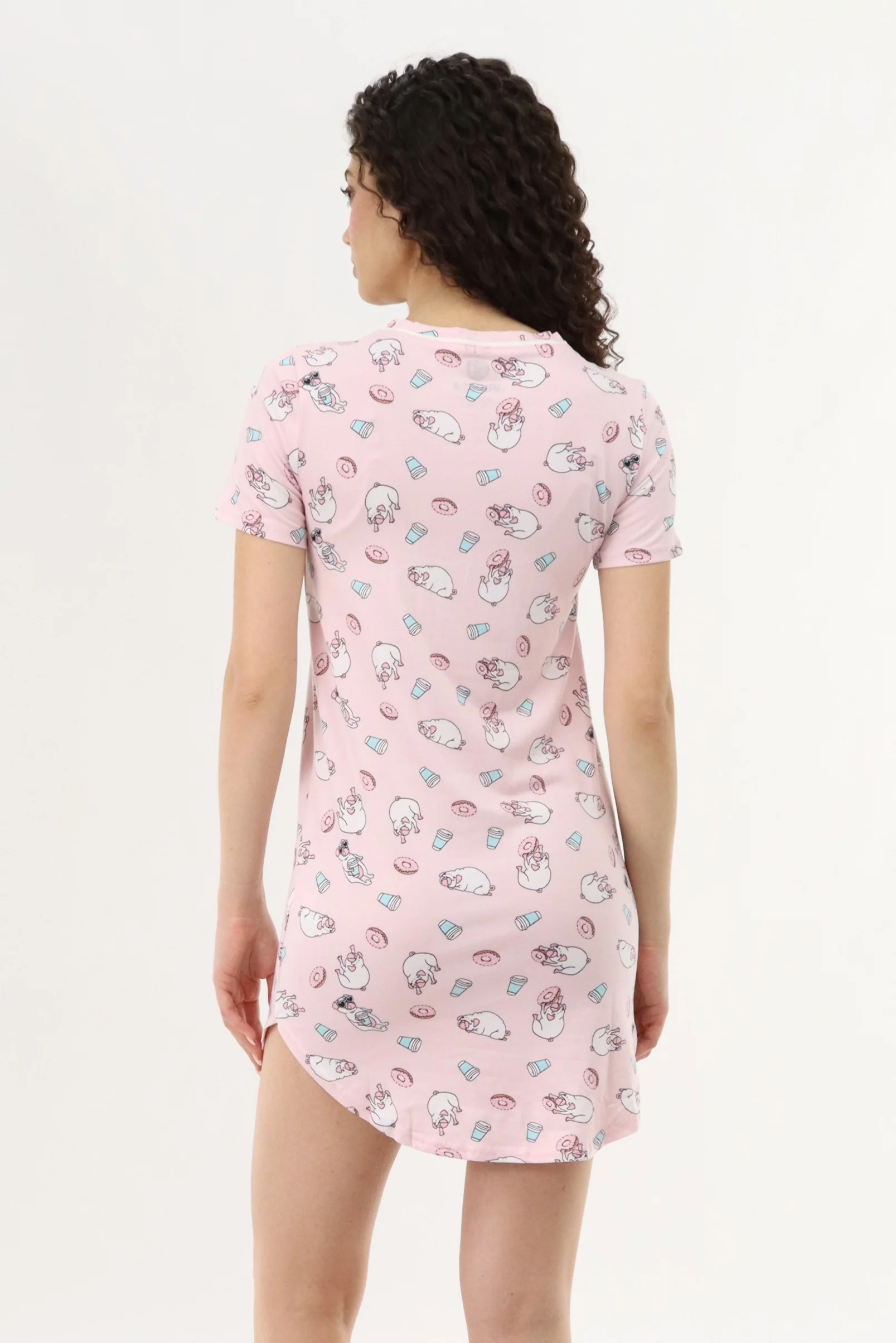 Puppy Print Tunic Pajama Top - Pink - Image 3