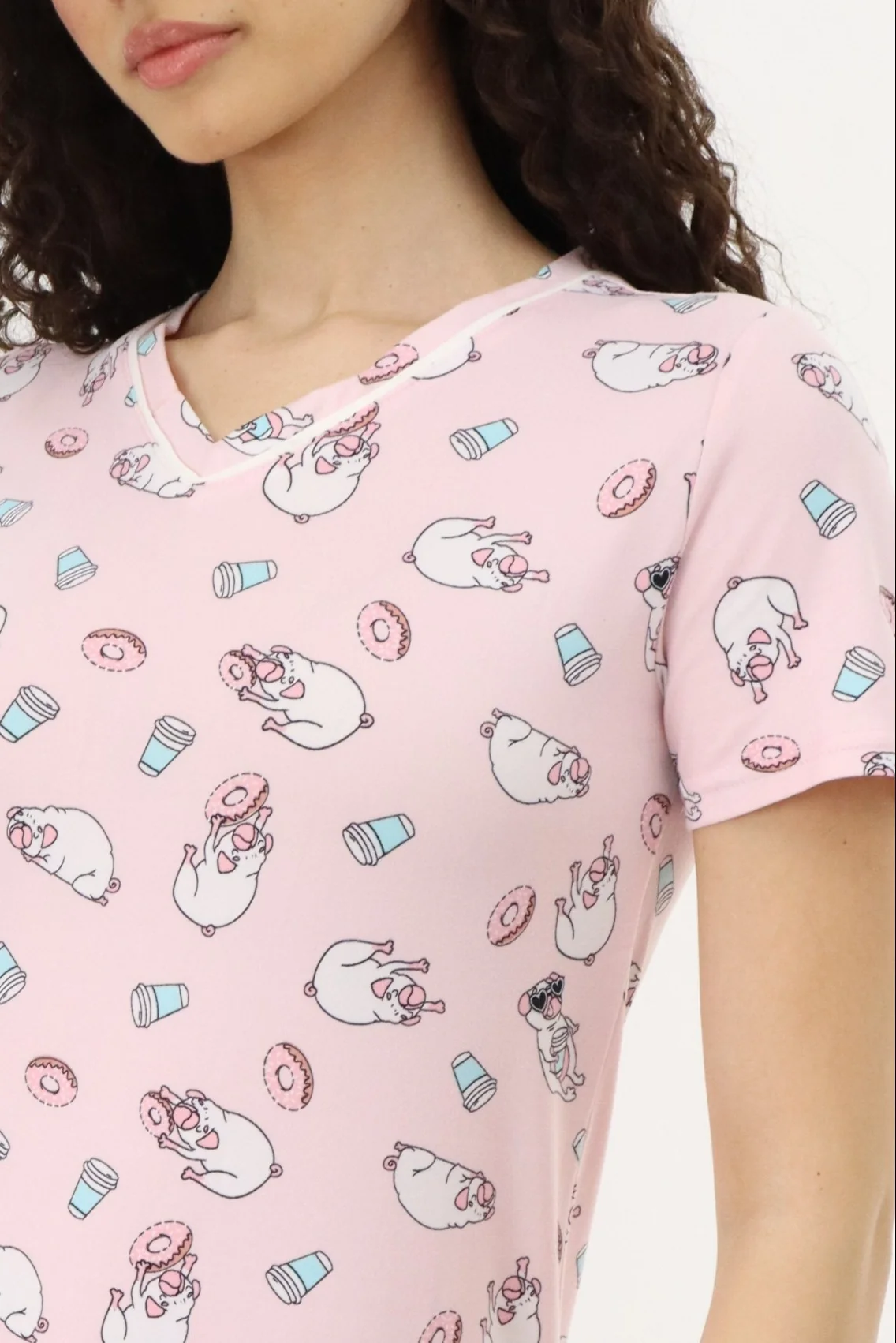 Puppy Print Tunic Pajama Top - Pink - Image 4
