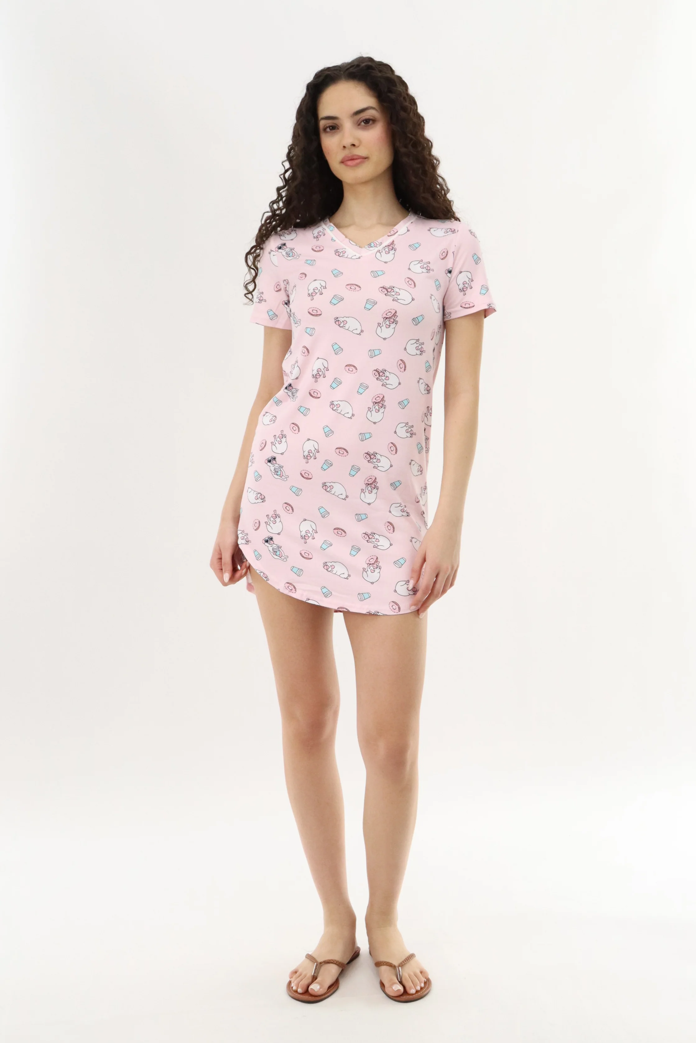 Puppy Print Tunic Pajama Top - Pink - Image 5