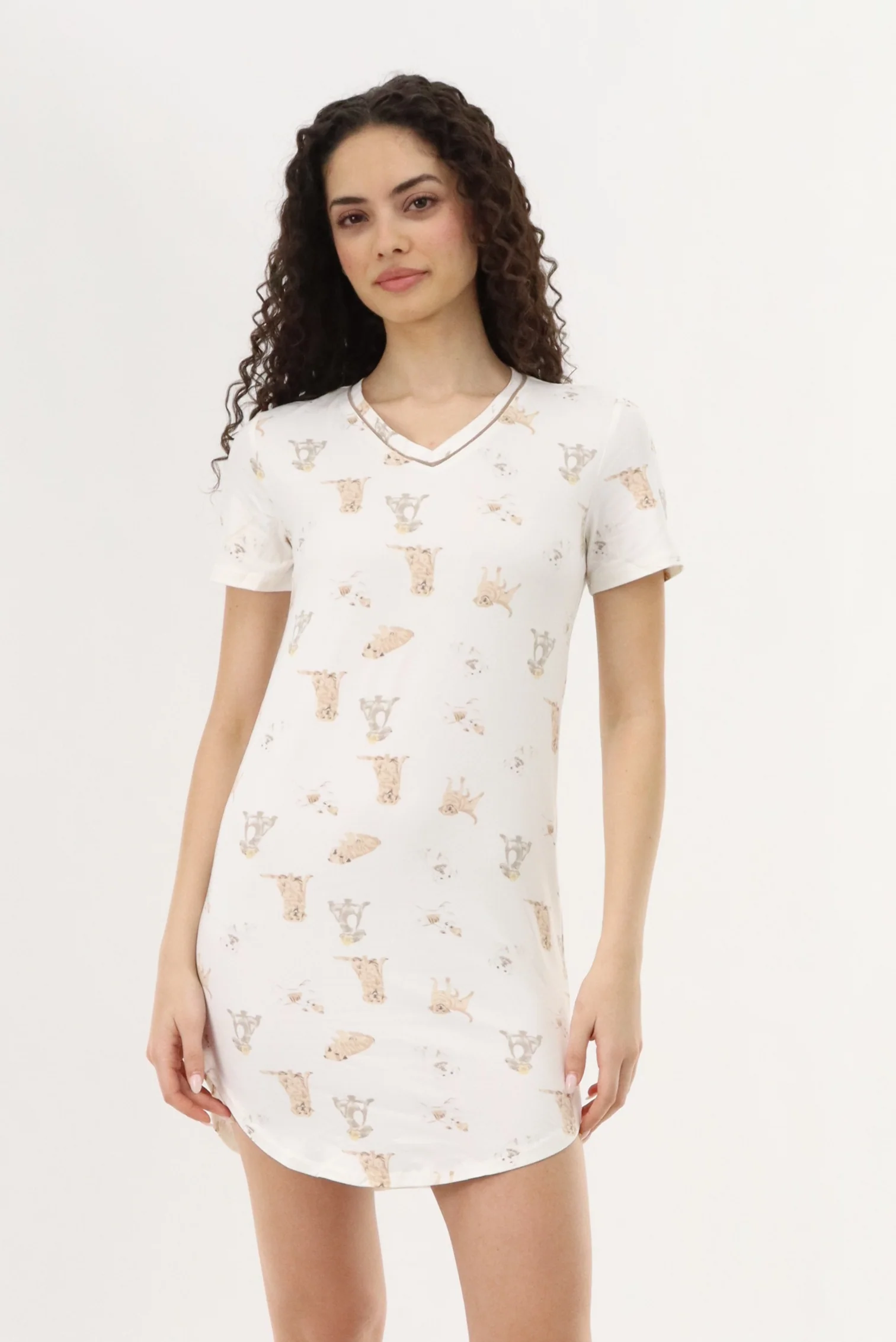 Puppy Print Tunic Pajama Top - Cream