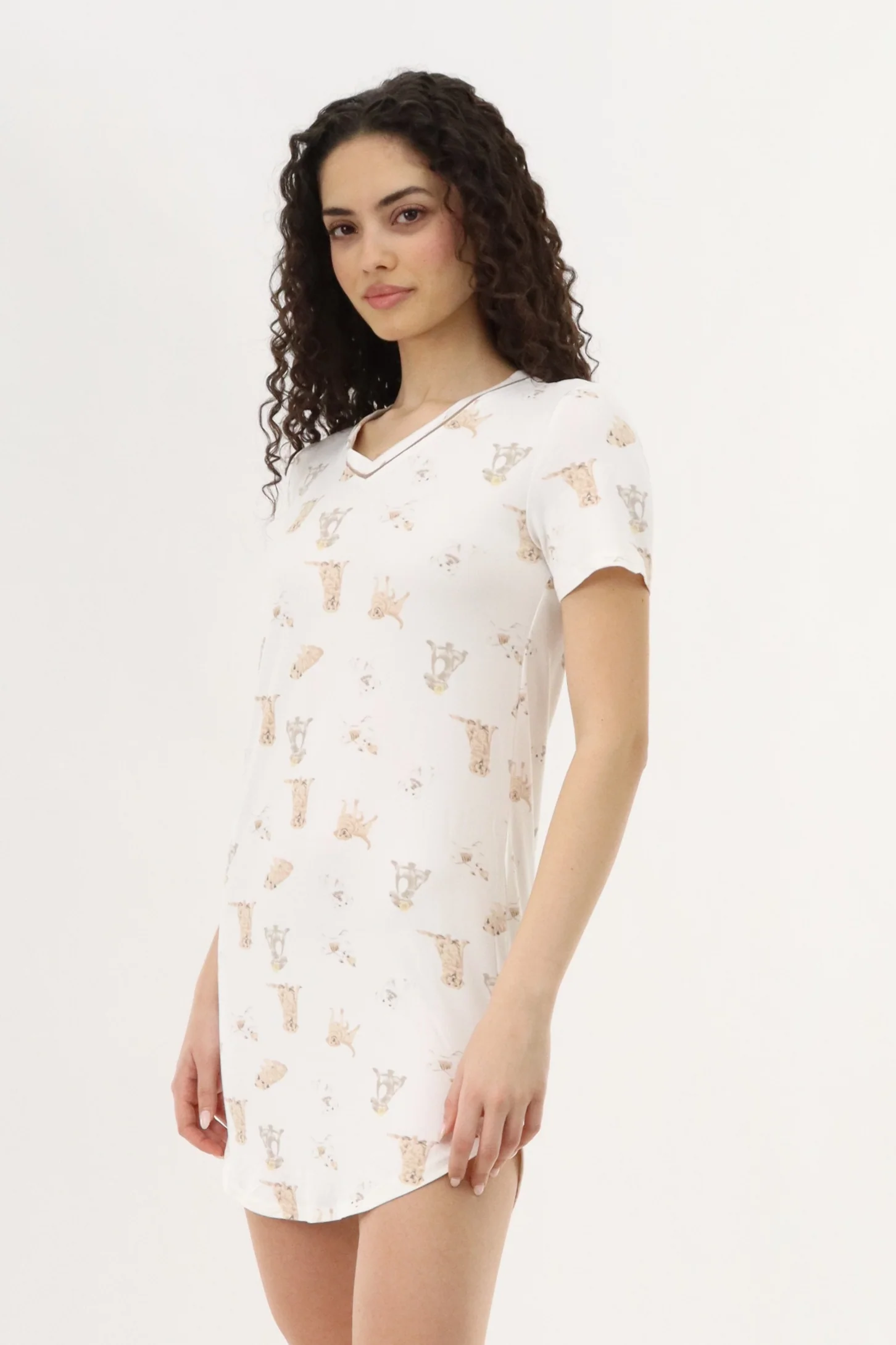 Puppy Print Tunic Pajama Top - Cream - Image 2