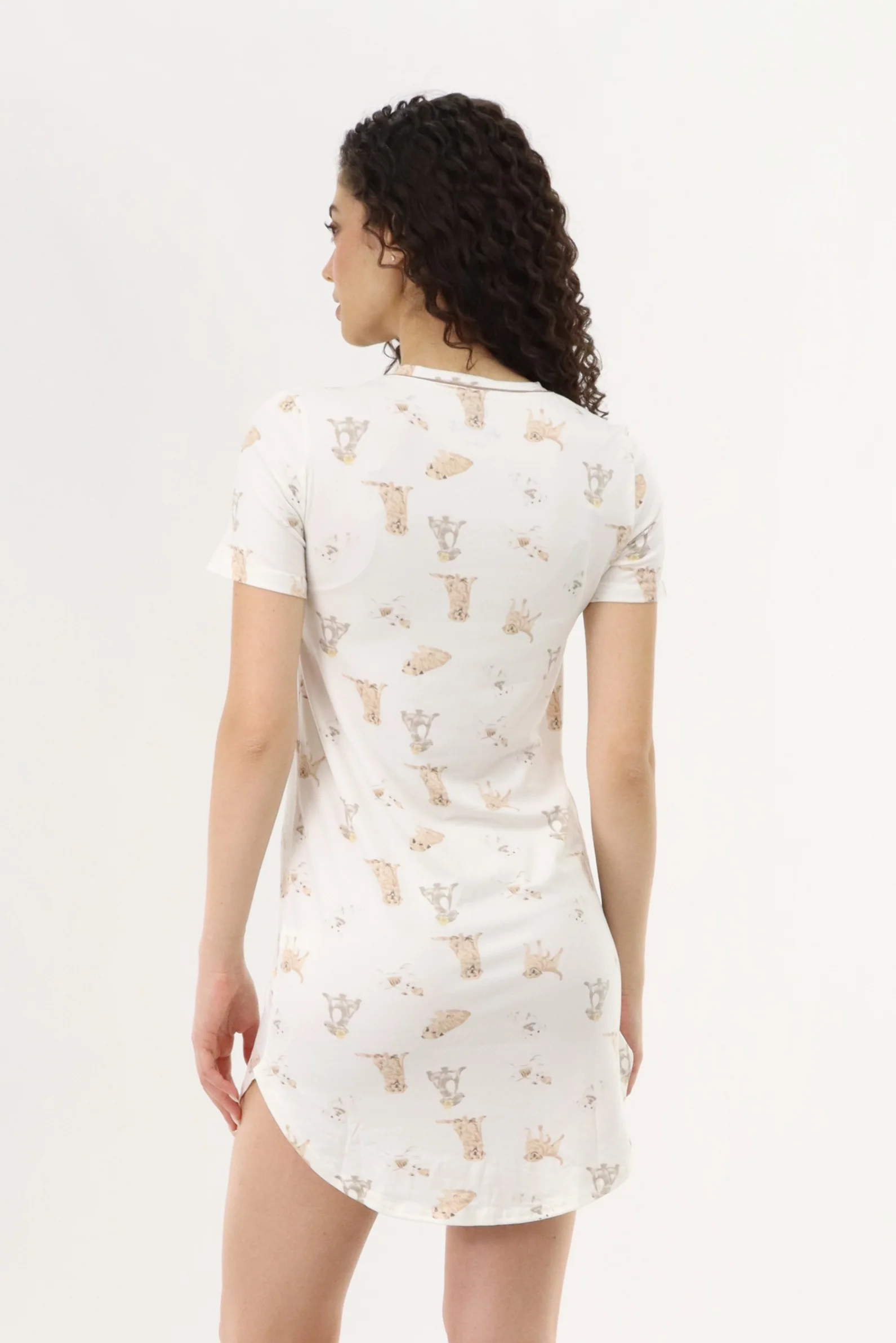 Puppy Print Tunic Pajama Top - Cream - Image 3