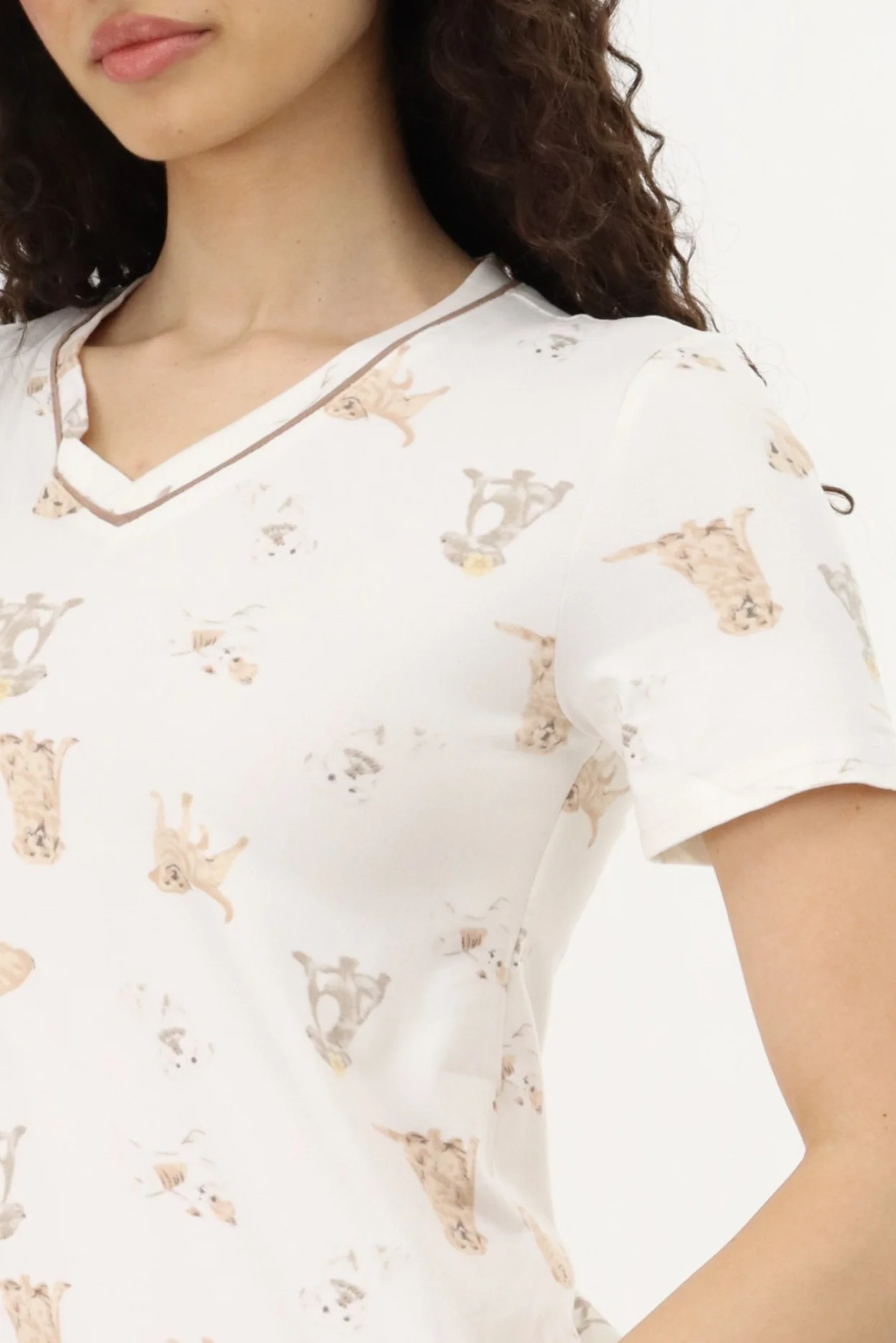Puppy Print Tunic Pajama Top - Cream - Image 4