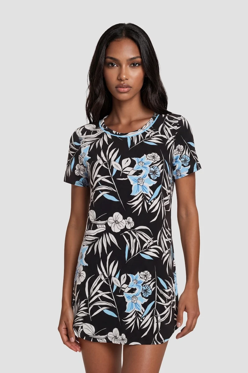 Short Sleeve Sleep Dress - Black