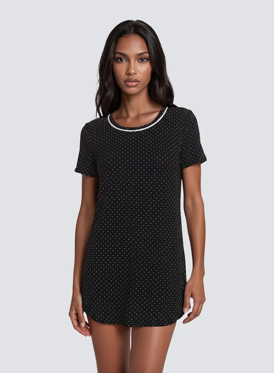 Short Sleeve Sleep Dress - Black