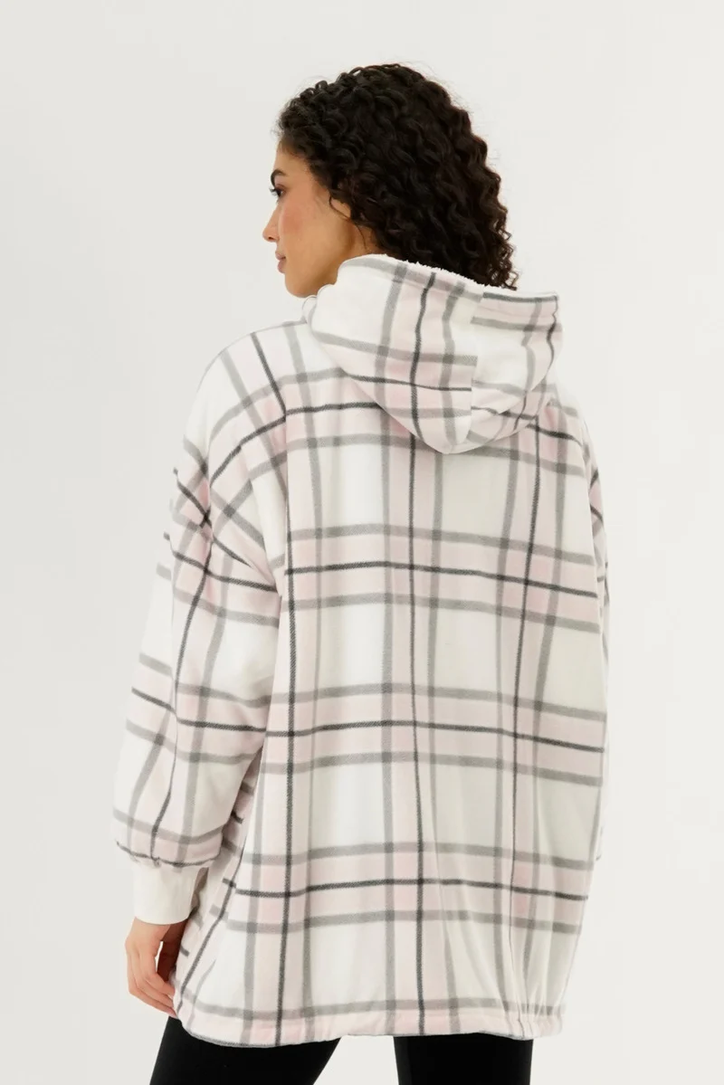 Plaid Oversided Hooded Pajama Top - Blush - Image 3