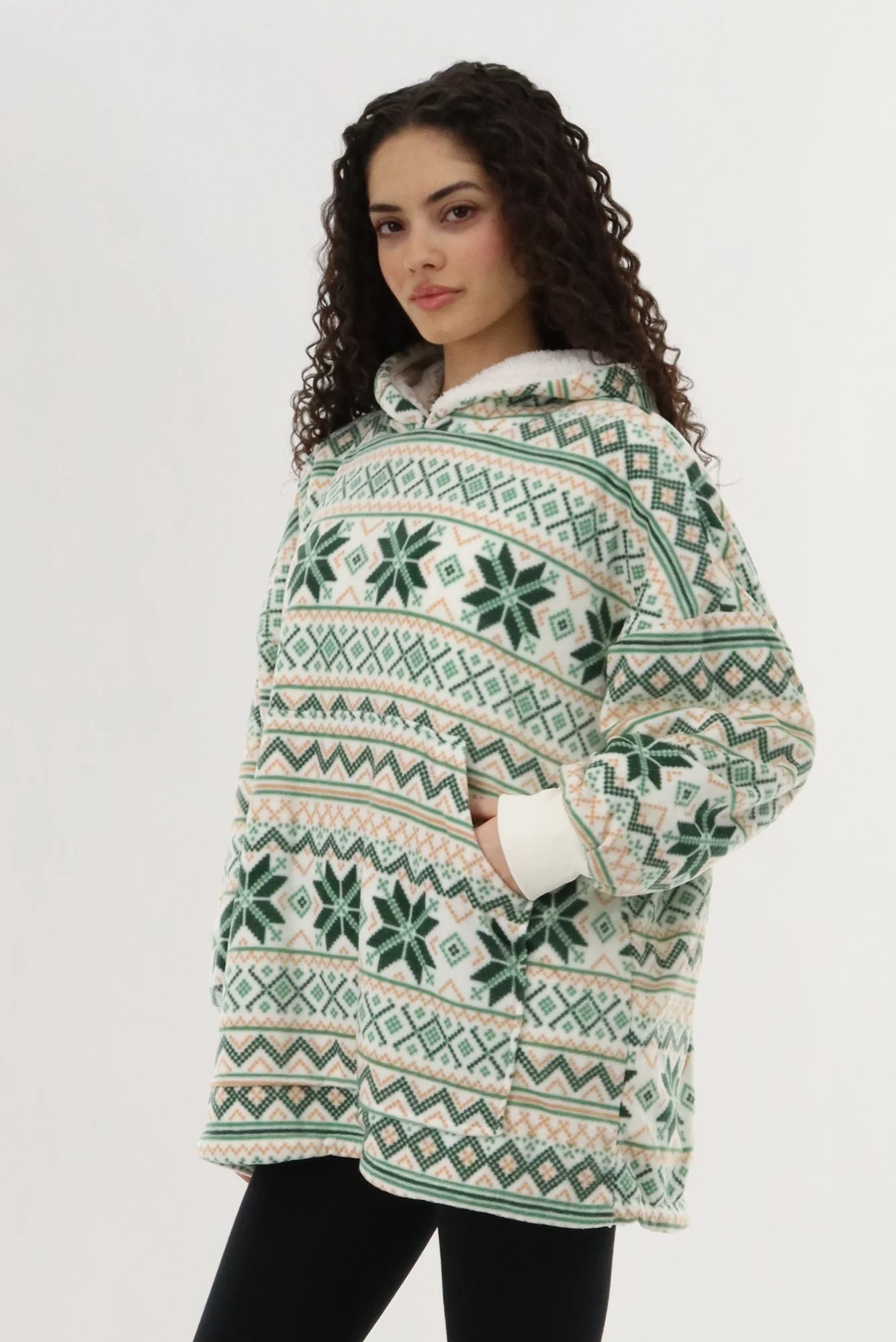 Oversized Fleece Pajama Top - Green - Image 2