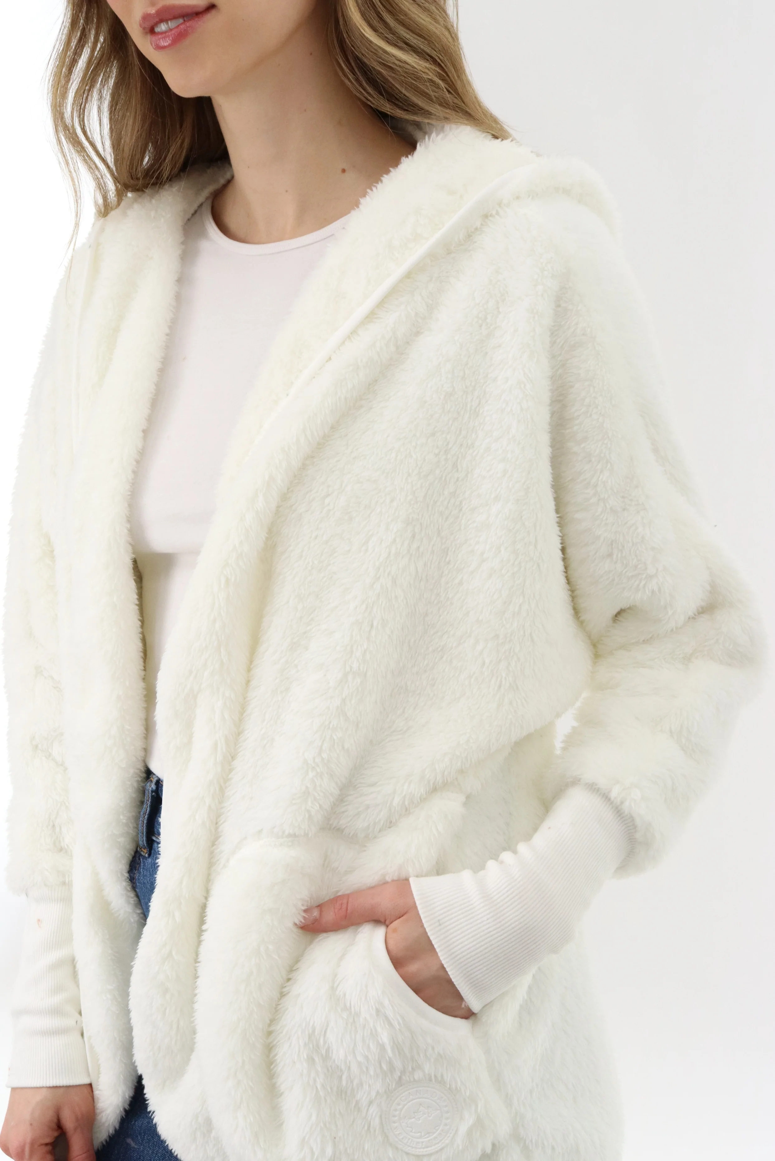 Open Front Teddy Cardigan - Cream - Image 4