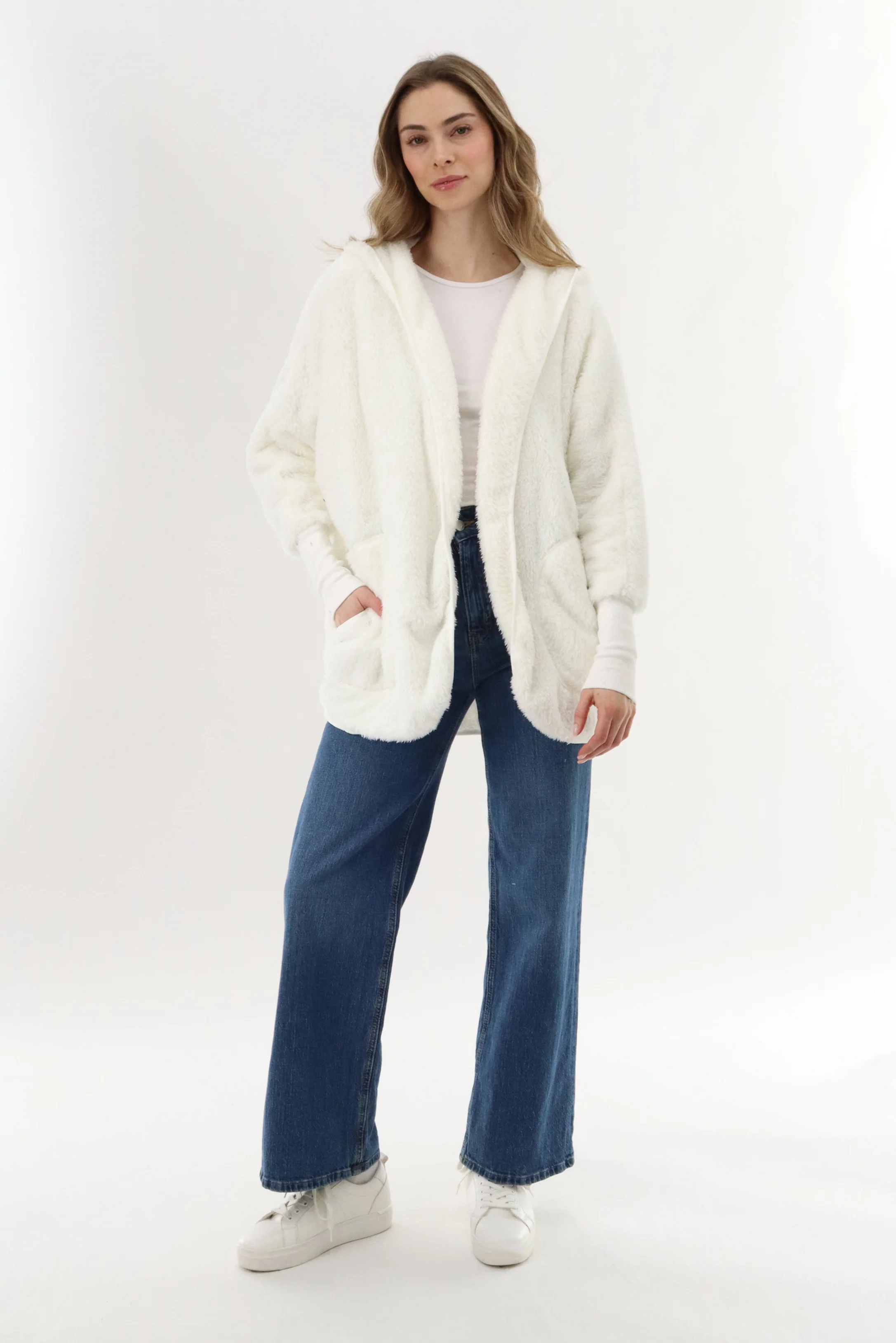 Open Front Teddy Cardigan - Cream - Image 5