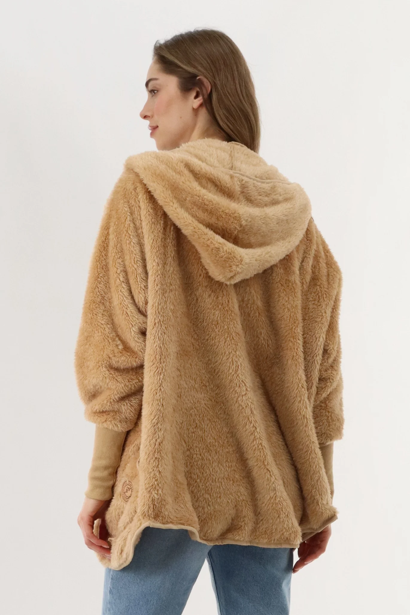 Open Front Teddy Cardigan - Camel - Image 3