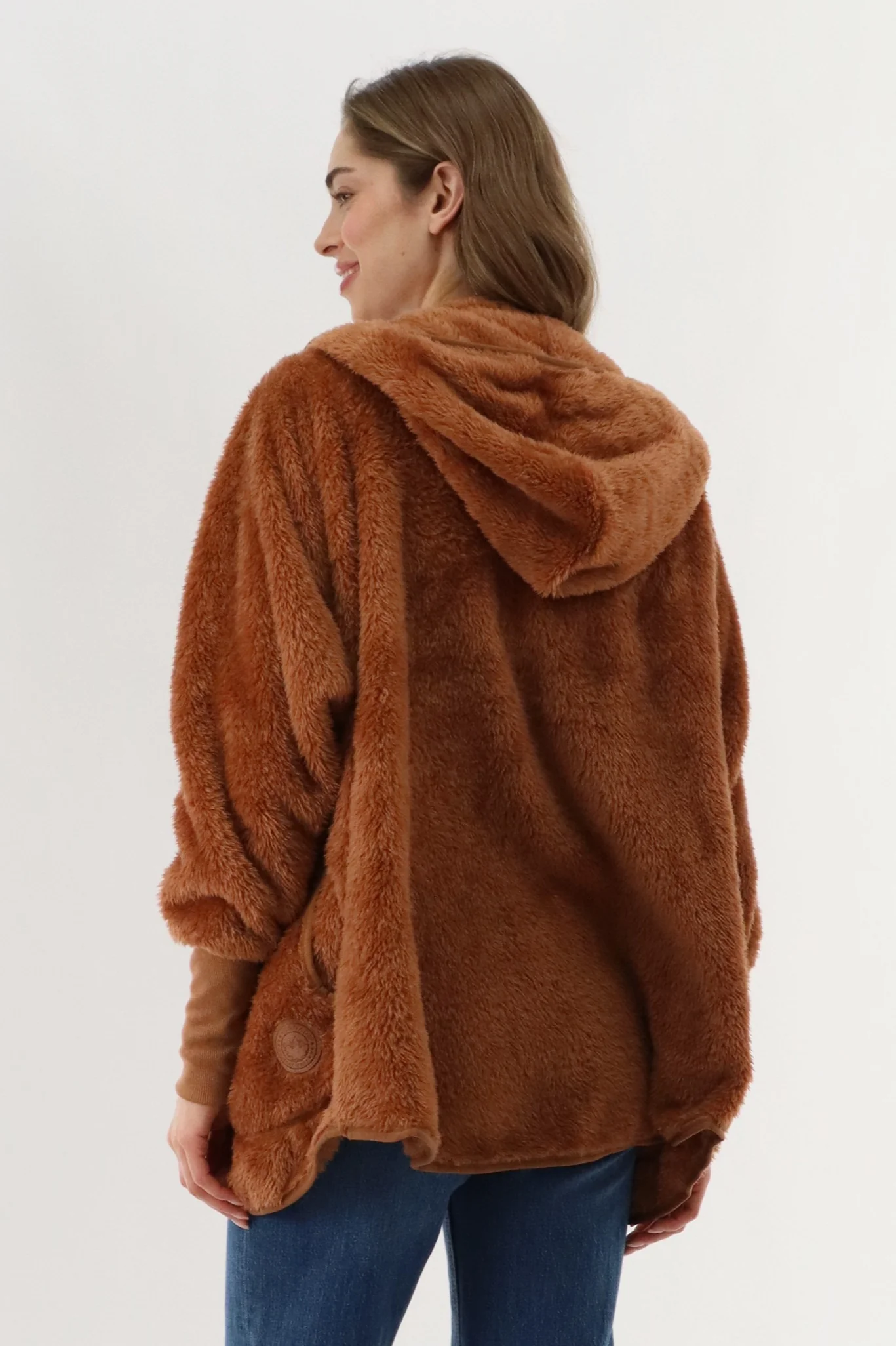 Open Front Teddy Cardigan - Brown - Image 3
