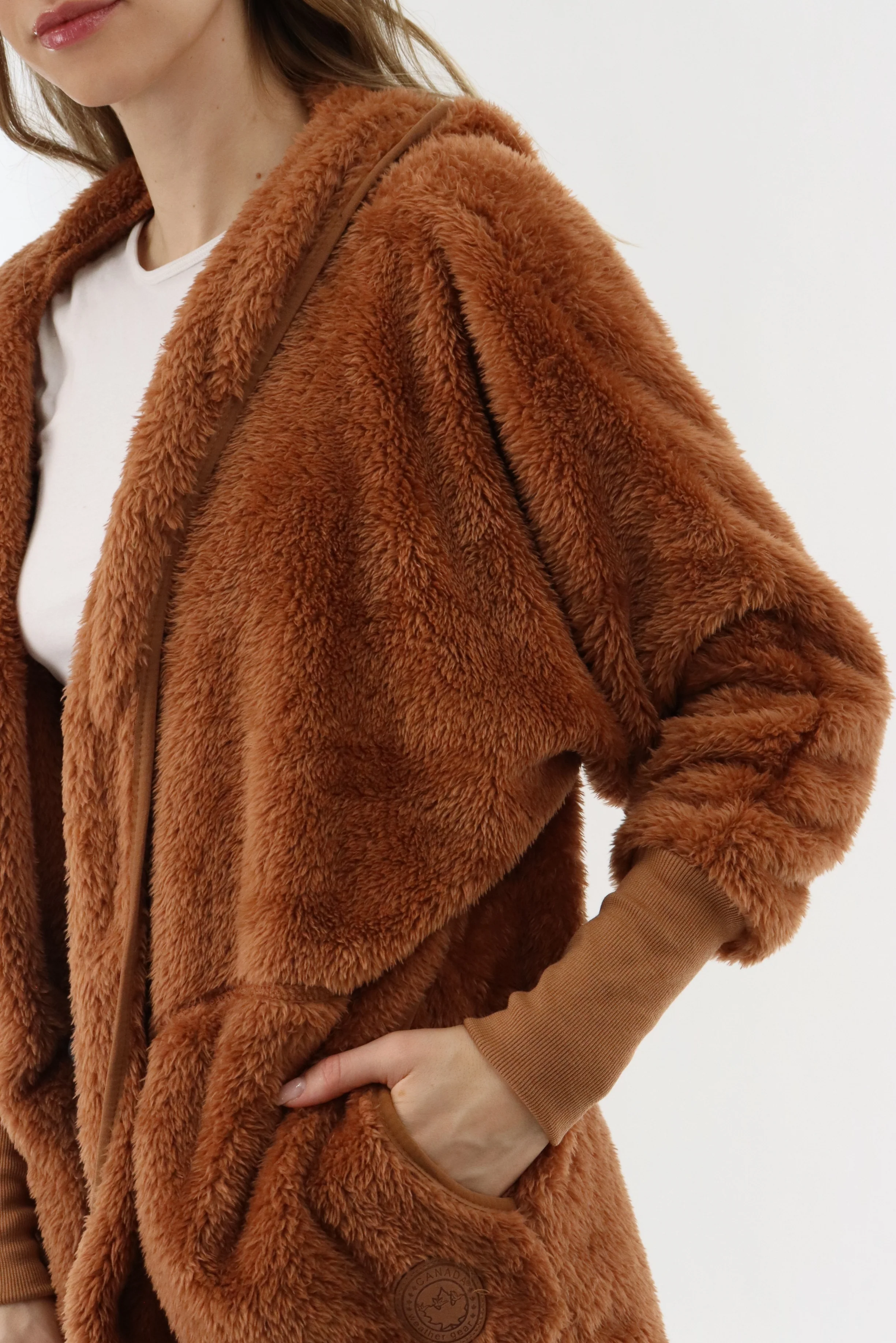 Open Front Teddy Cardigan - Brown - Image 4
