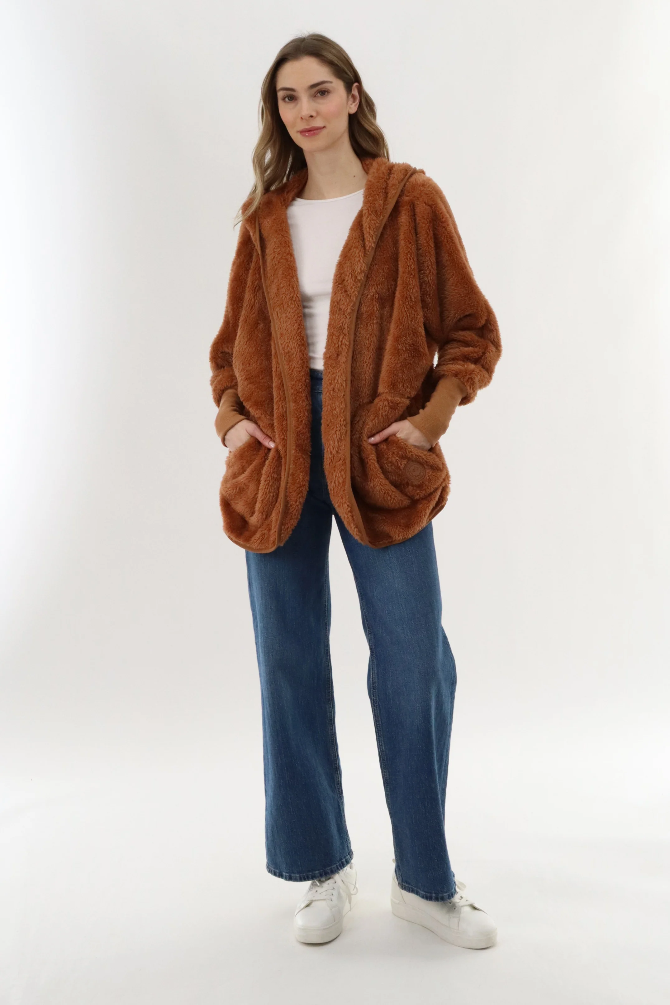 Open Front Teddy Cardigan - Brown - Image 5
