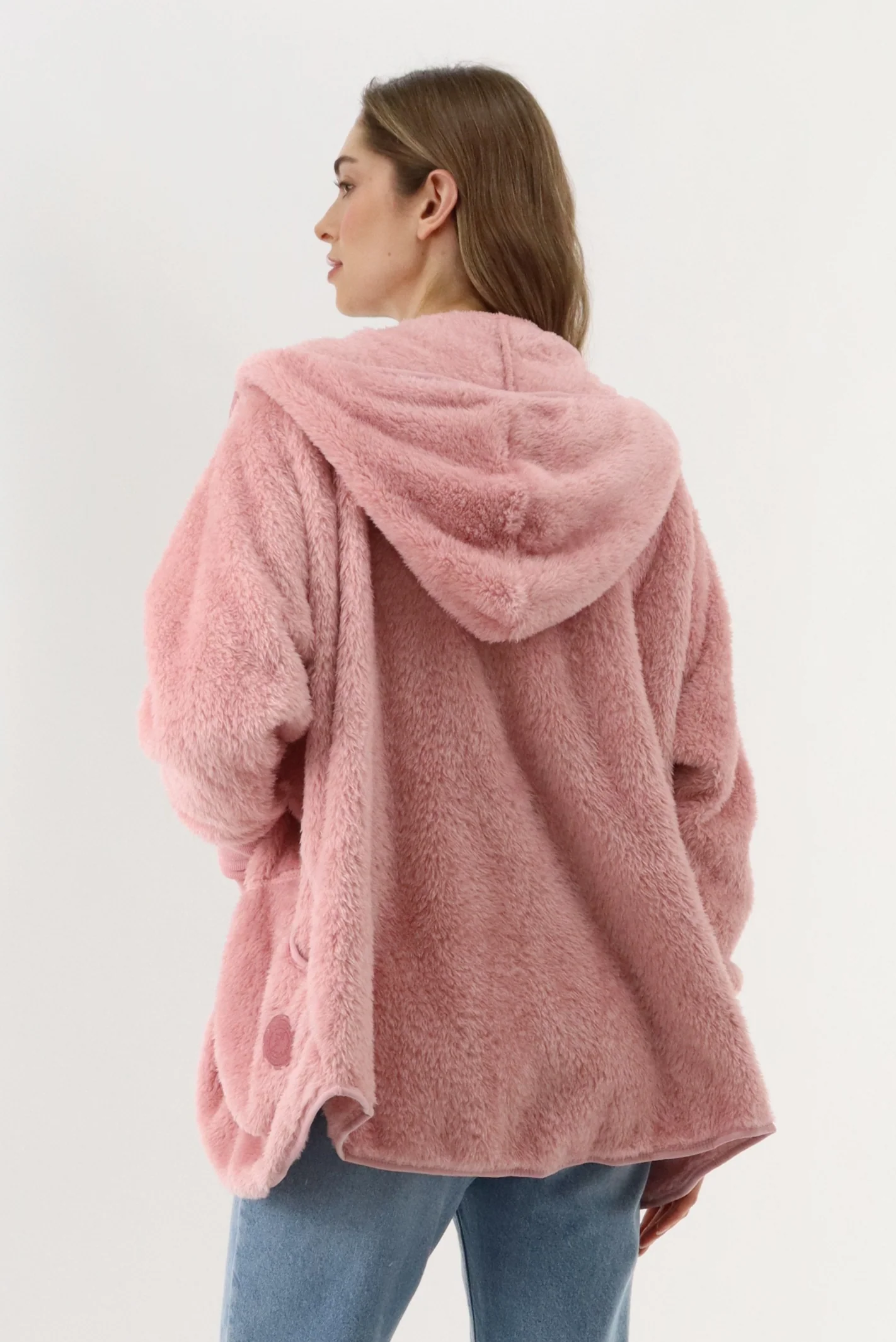 Open Front Teddy Cardigan - Pink - Image 3