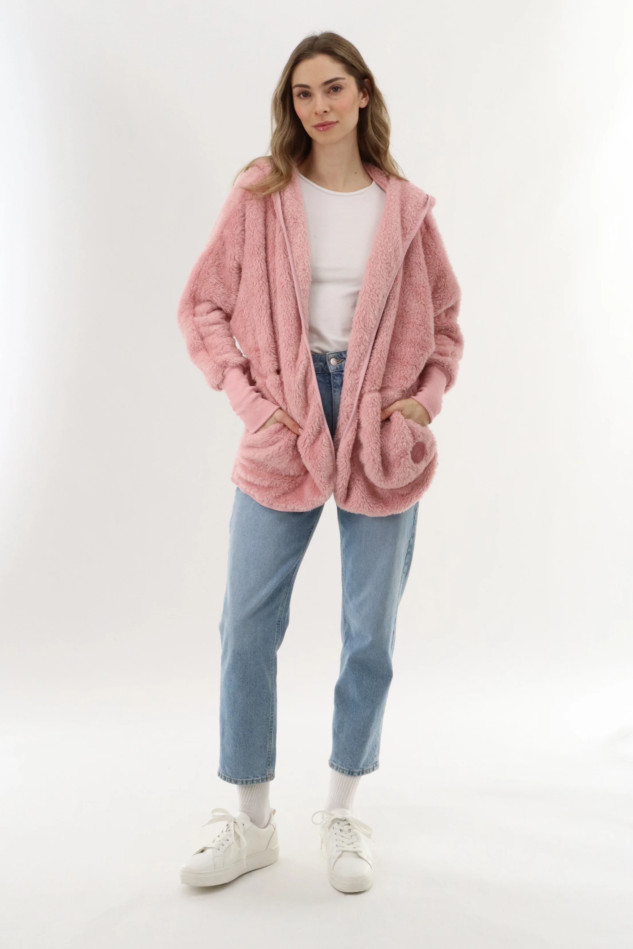 Open Front Teddy Cardigan - Pink - Image 5