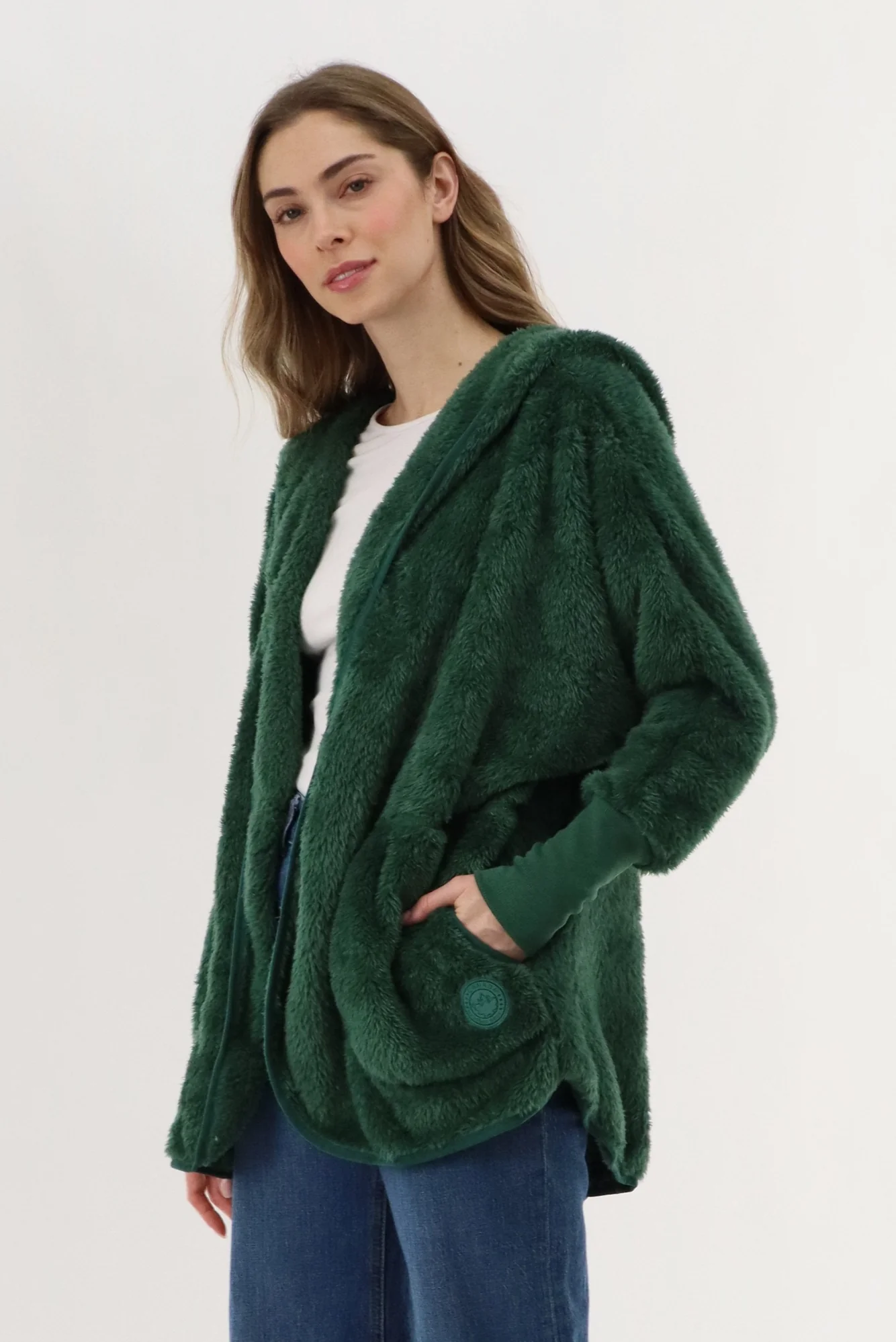 Open Front Teddy Cardigan - Green - Image 2