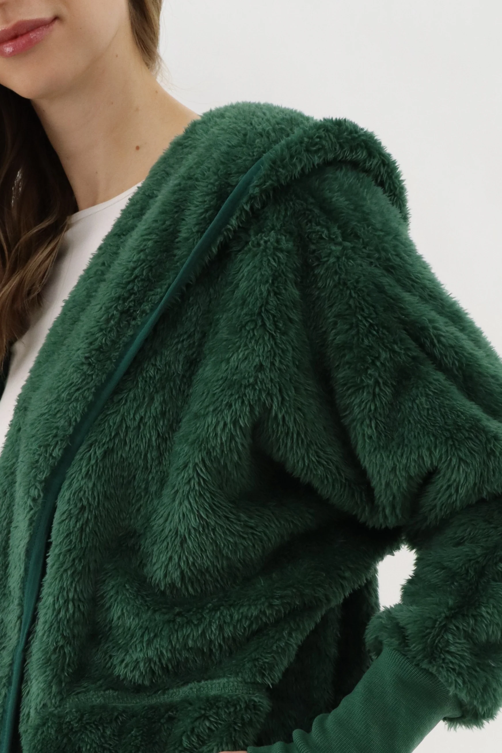 Open Front Teddy Cardigan - Green - Image 4