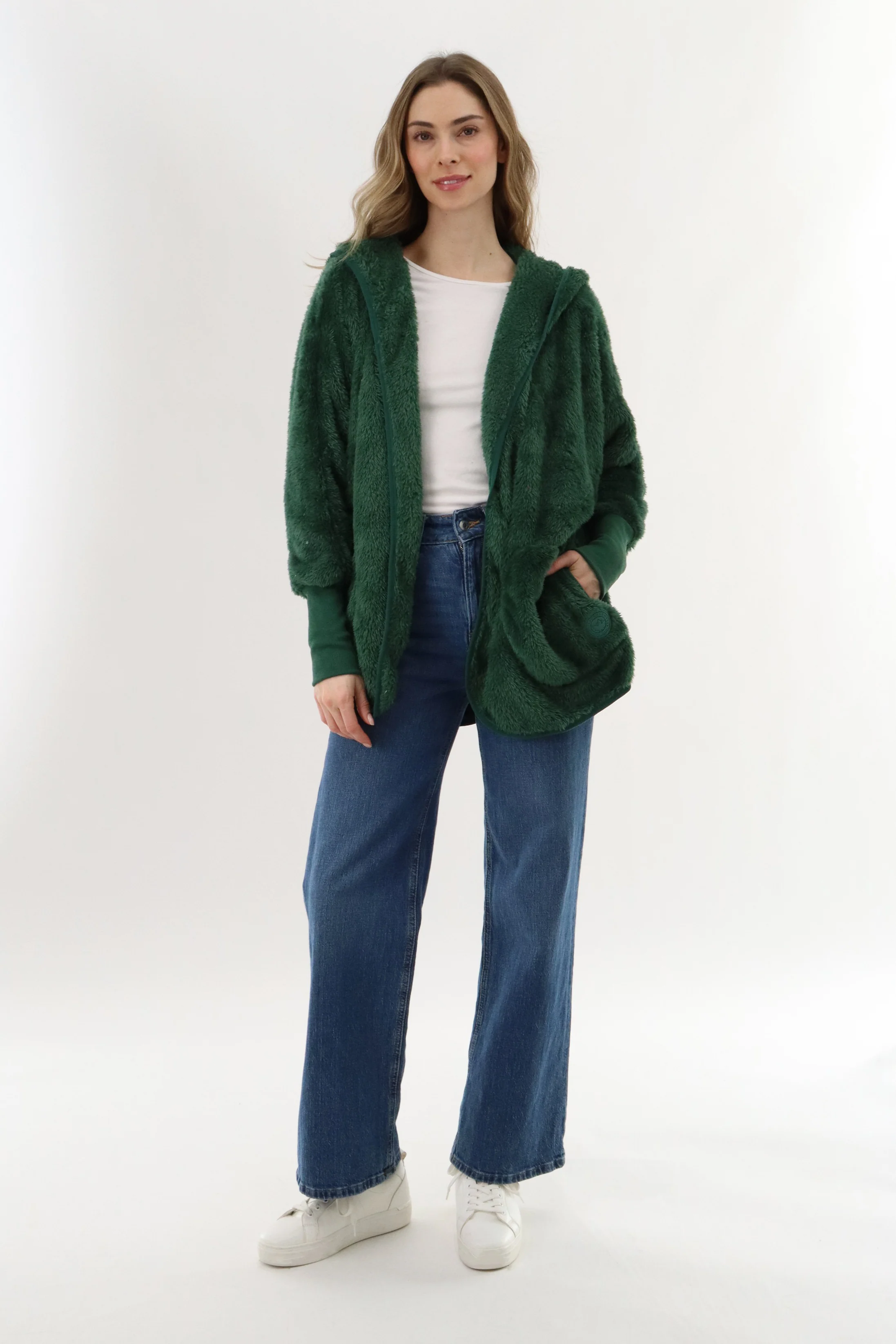Open Front Teddy Cardigan - Green - Image 5