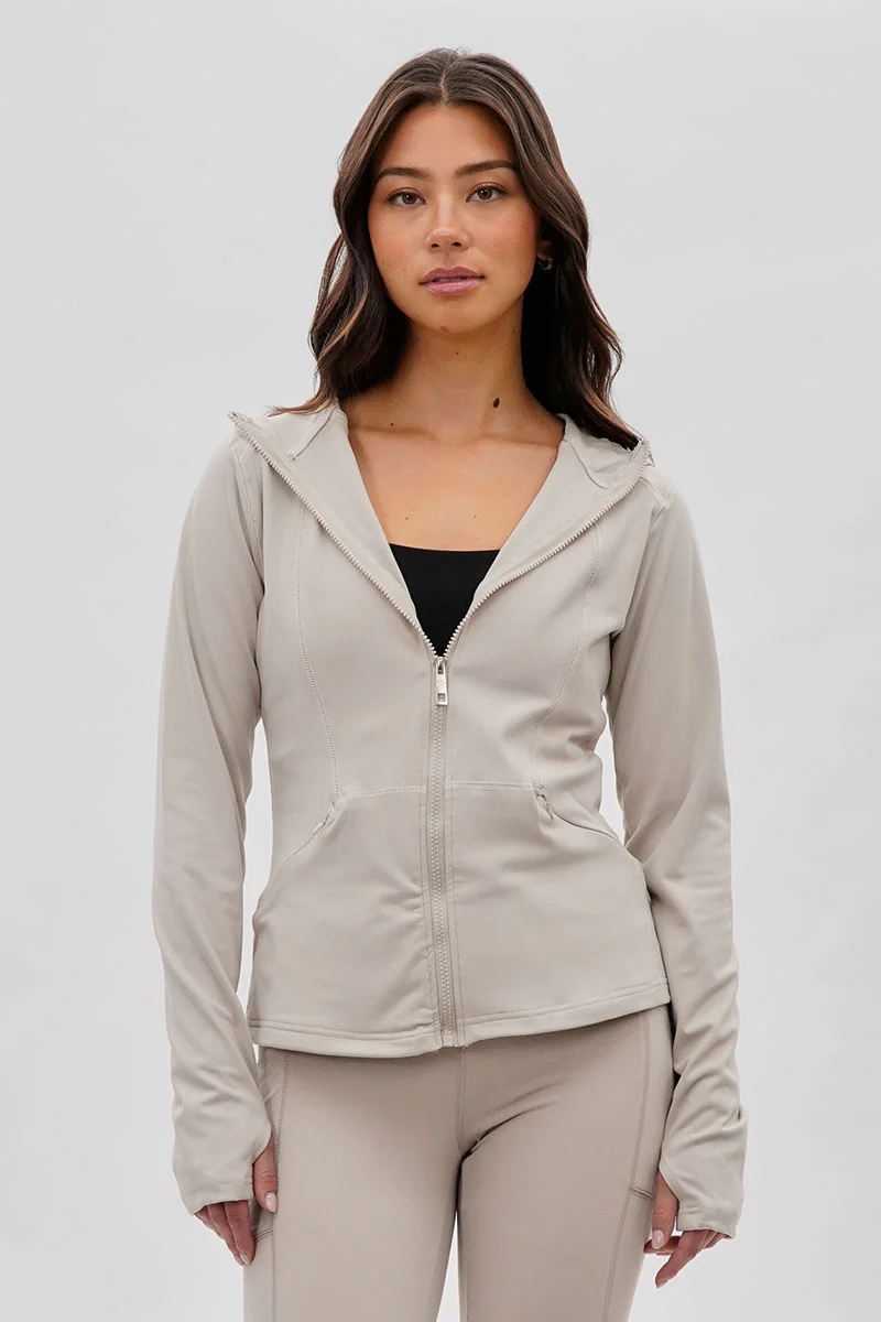 Hooded Yoga Lightweight Jacket - Beige