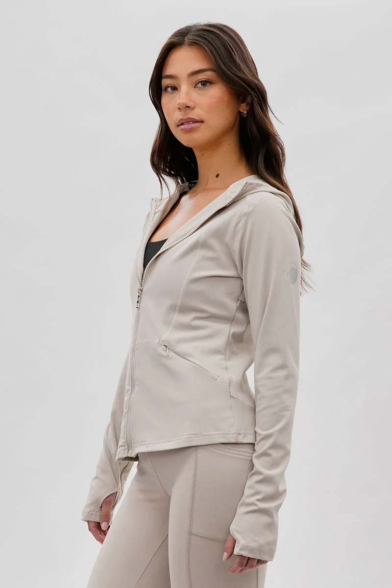 Hooded Yoga Lightweight Jacket - Beige - Image 2