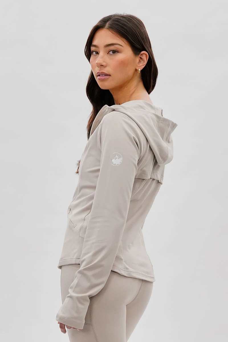 Hooded Yoga Lightweight Jacket - Beige - Image 3